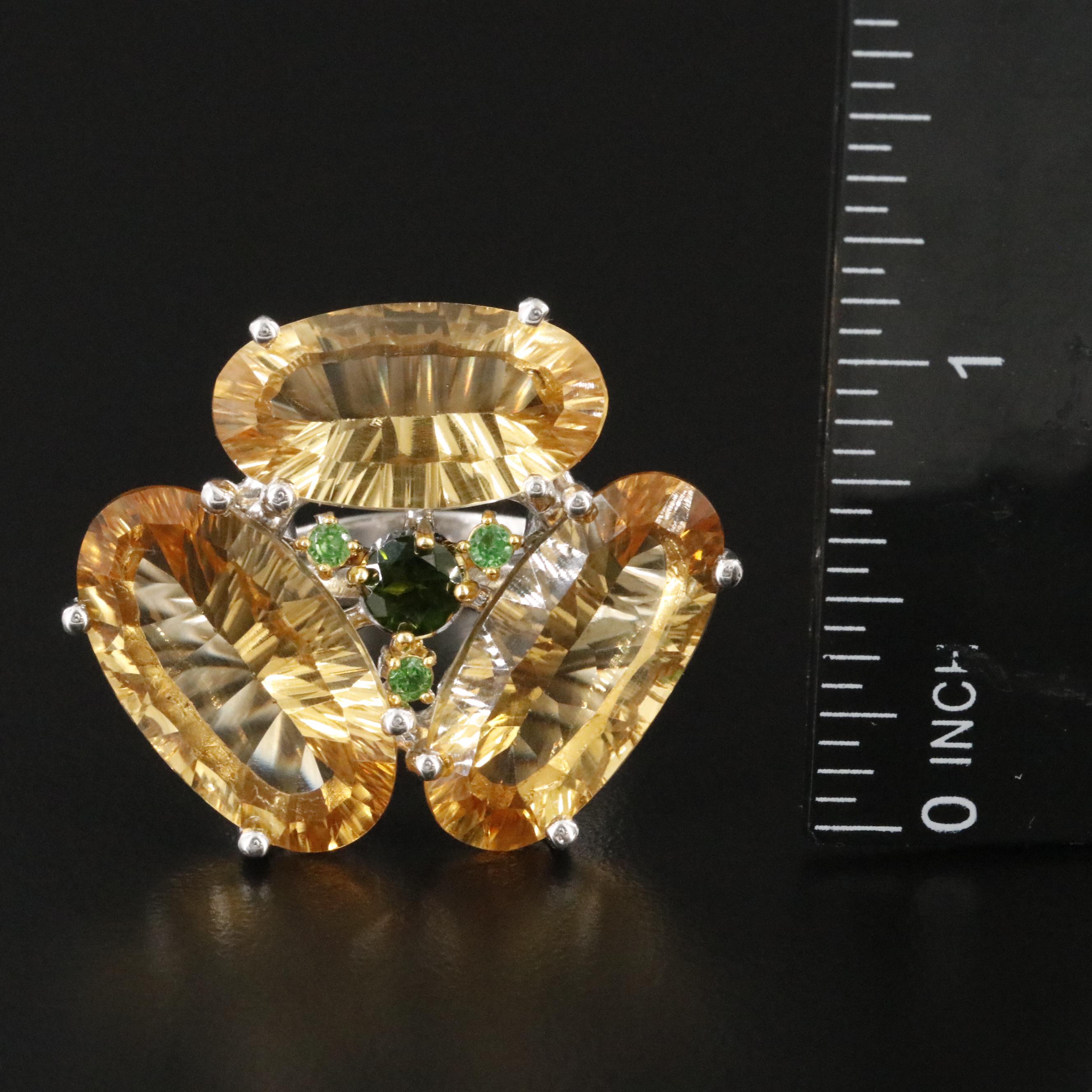 Sterling Citrine, Diopside and Tsavorite Ring