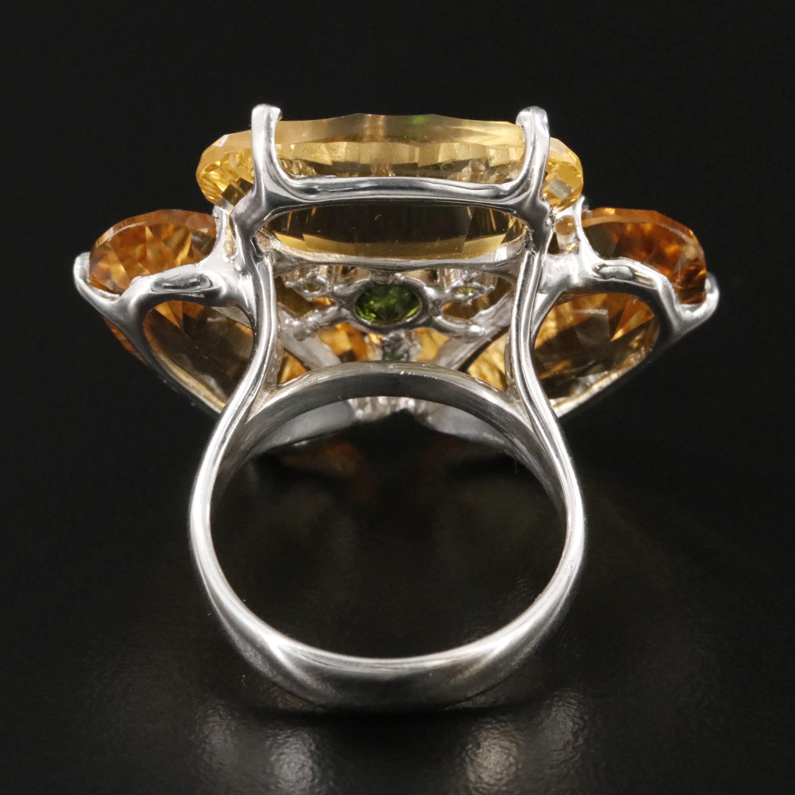 Sterling Citrine, Diopside and Tsavorite Ring