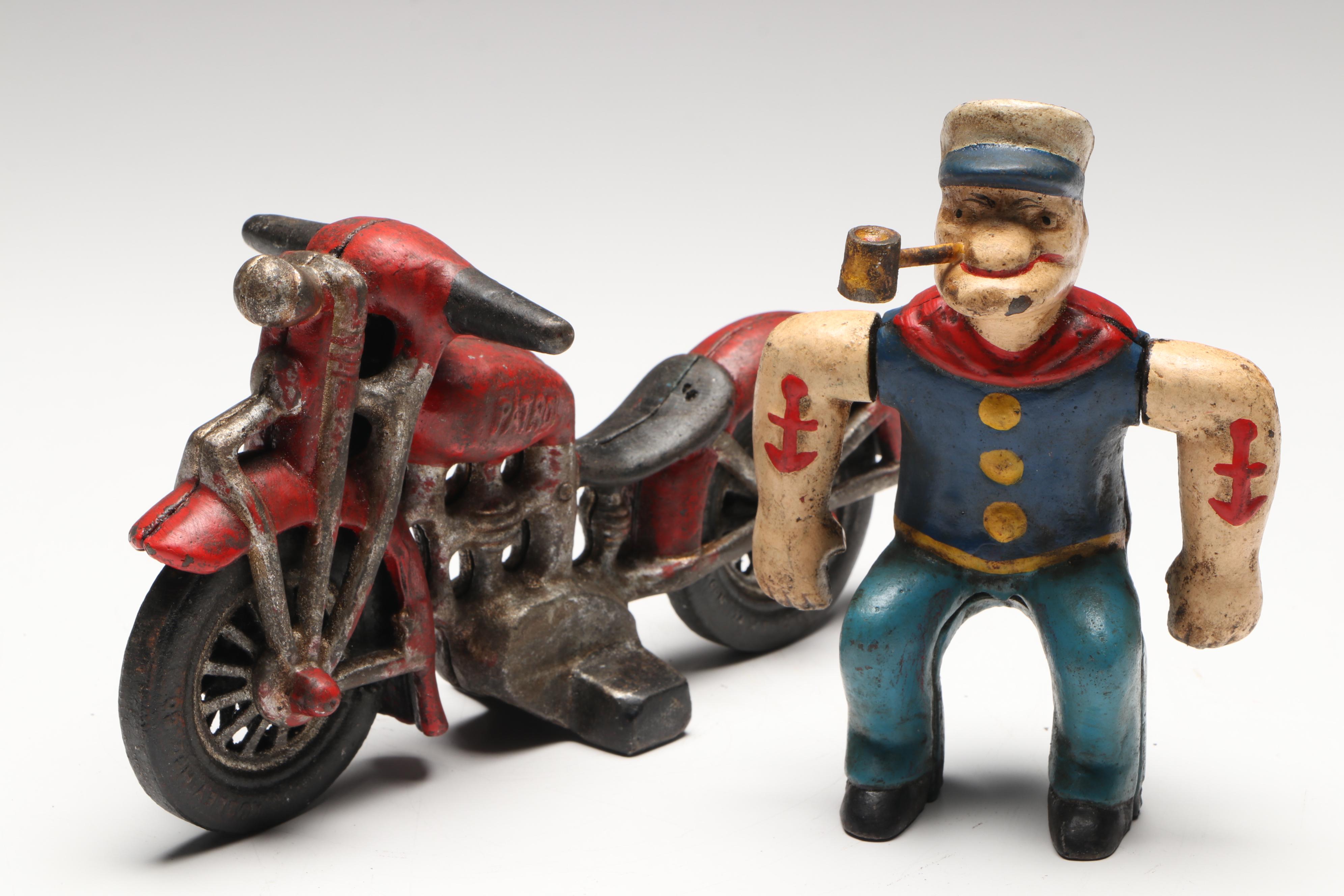 Hubley Reproduction "Popeye Motorcycle Patrol" Cast Iron Figurine