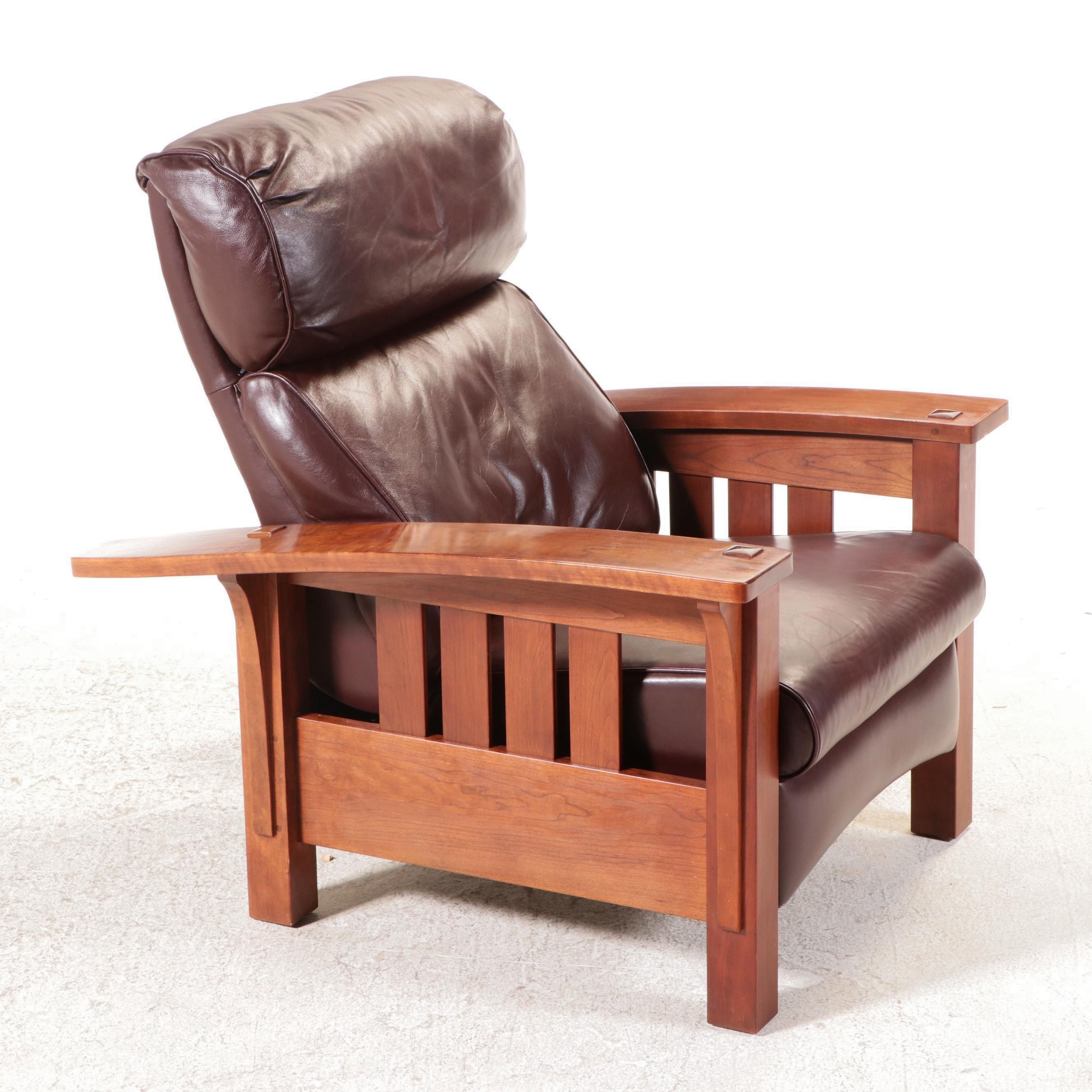 Stickley Arts & Crafts Style Cherry and Leather Recliner, 2007