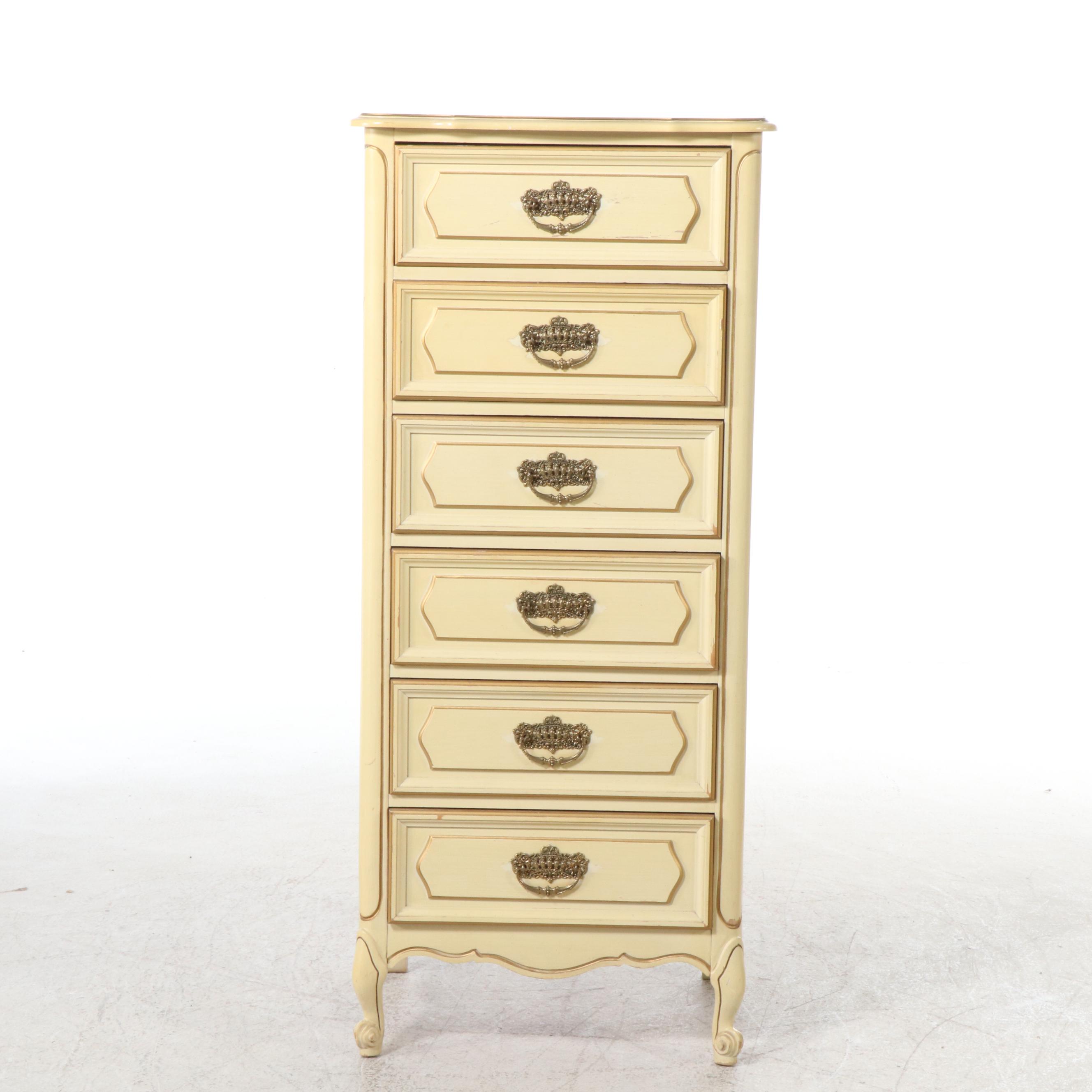 French Provincial Style Paint-Decorated Wood Lingerie Chest, Mid to Late 20th C.