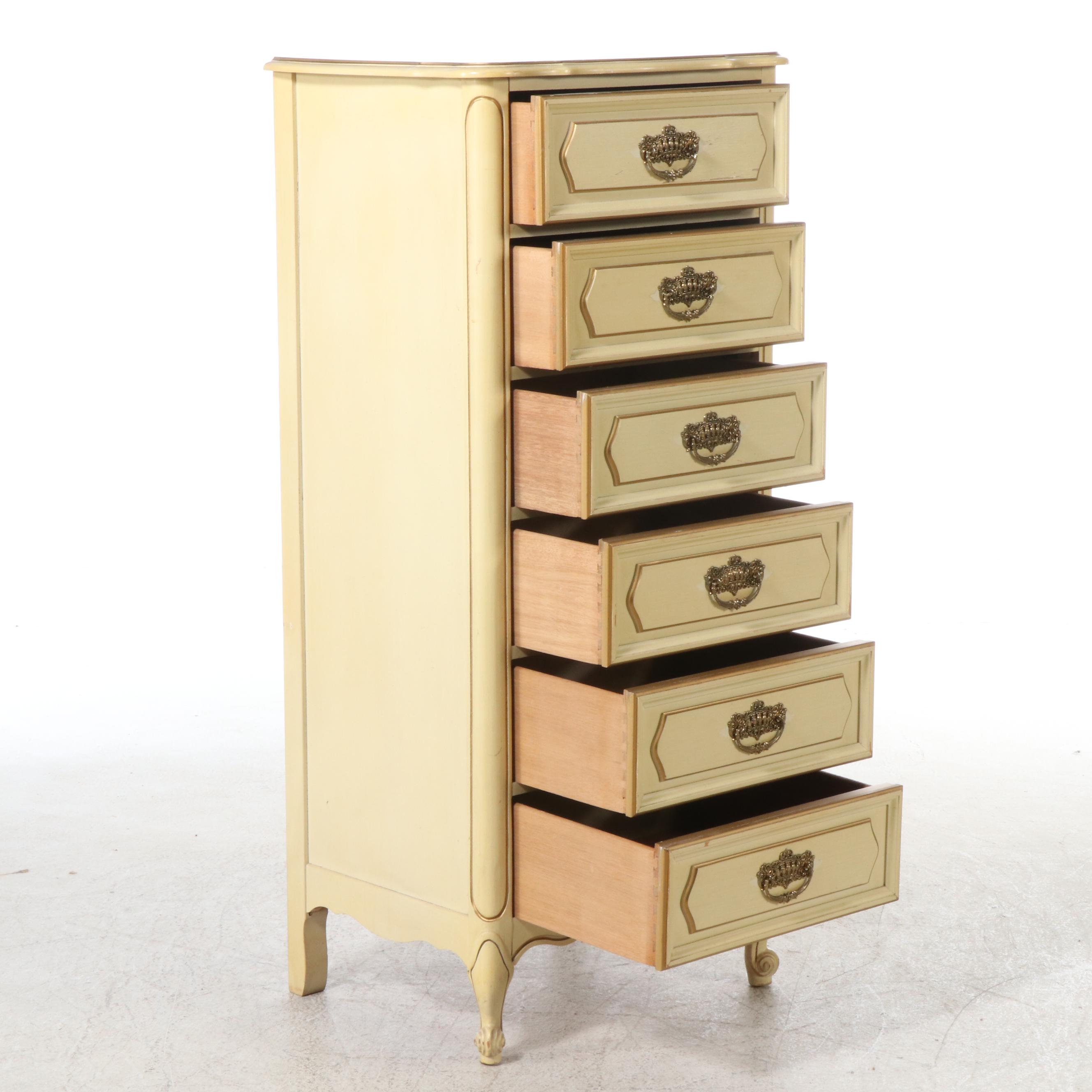 French Provincial Style Paint-Decorated Wood Lingerie Chest, Mid to Late 20th C.