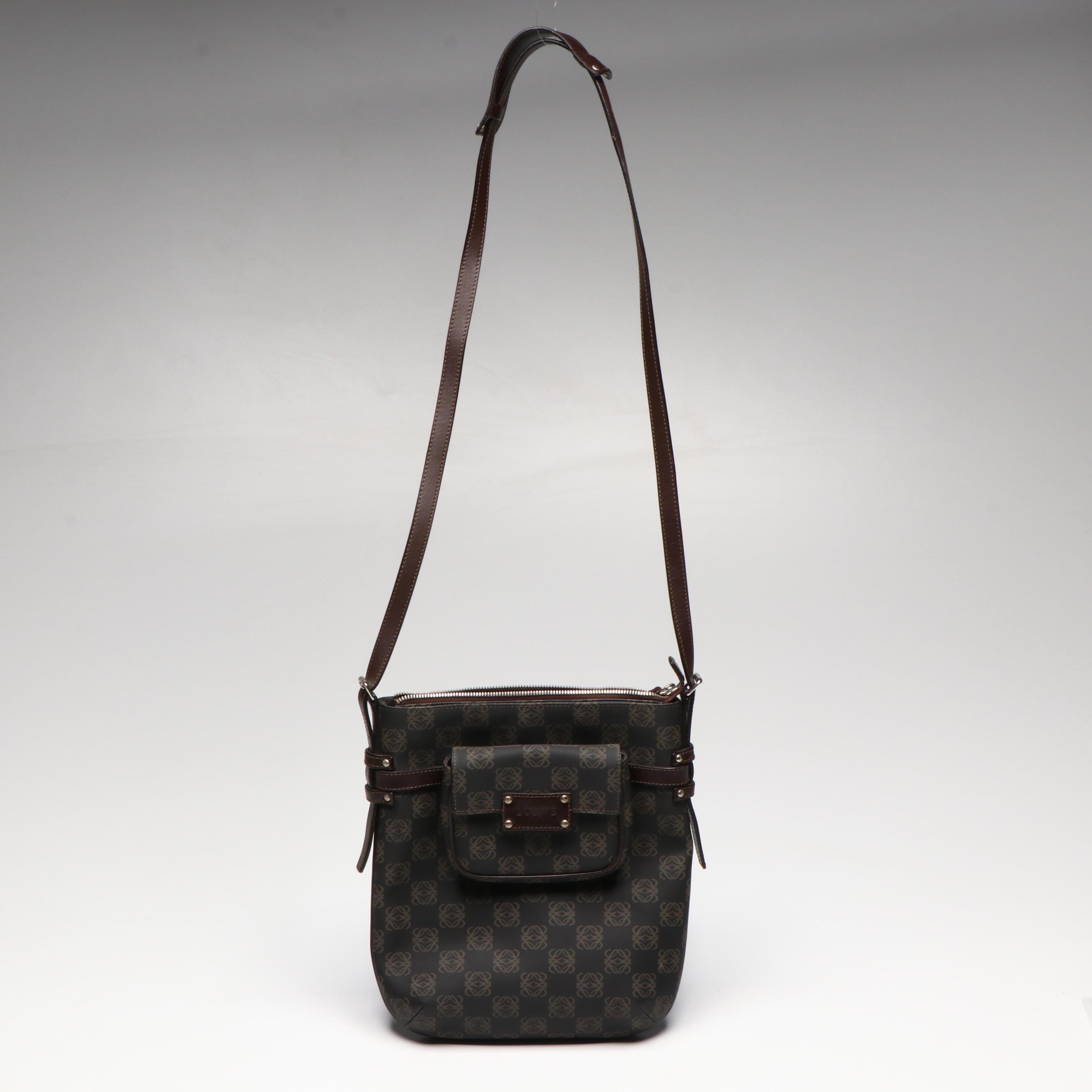 Loewe Anagram Messenger Bag with Detachable Pouch and Brown Leather Trim