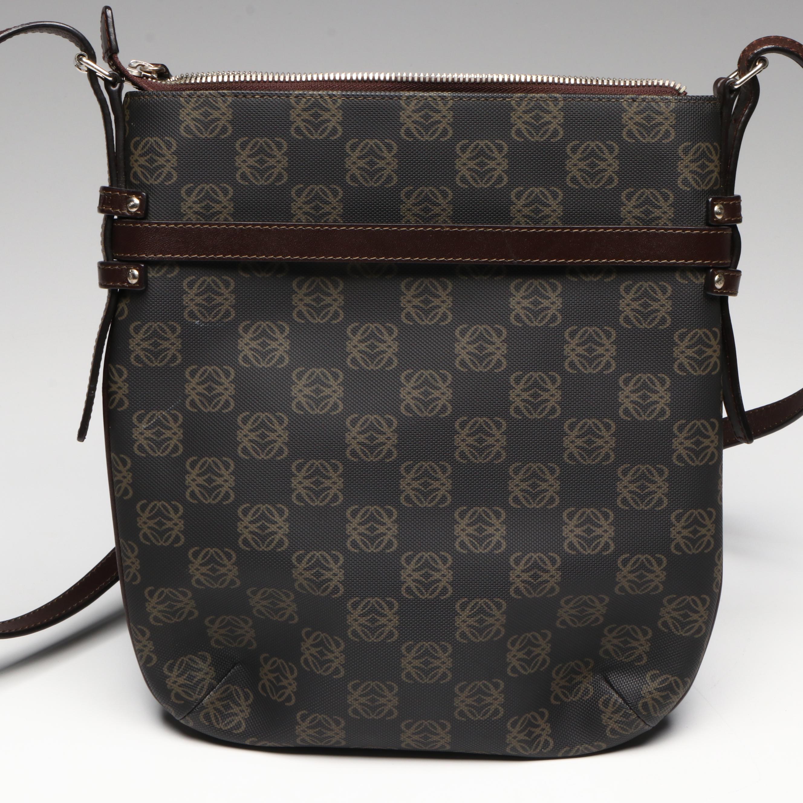 Loewe Anagram Messenger Bag with Detachable Pouch and Brown Leather Trim