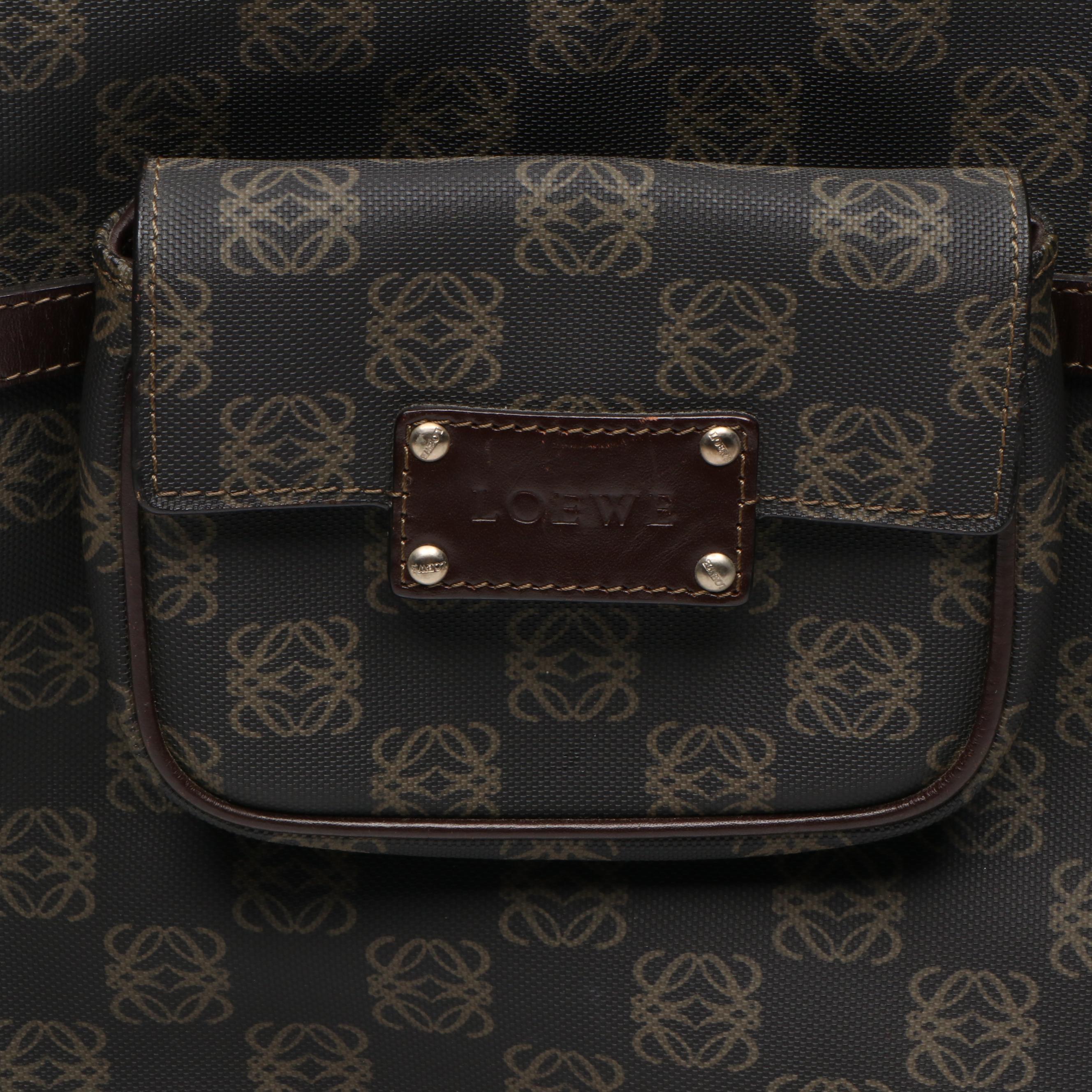 Loewe Anagram Messenger Bag with Detachable Pouch and Brown Leather Trim