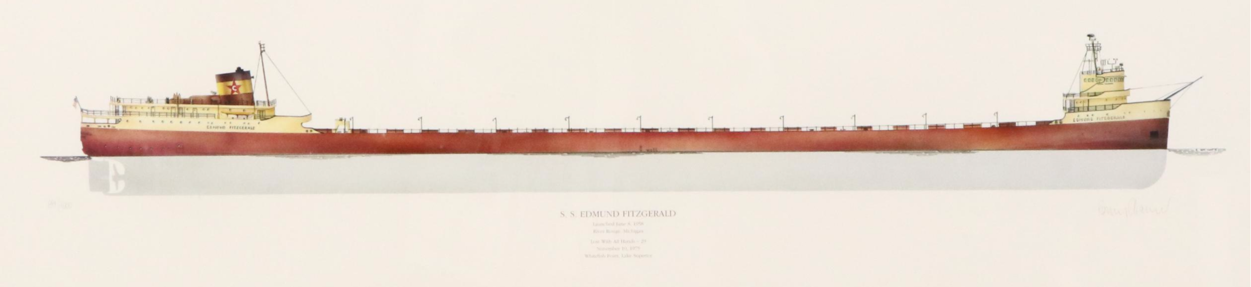 "S.S. Edmund Fitzgerald" Remy Champt Offset Lithograph, Late 20th Century