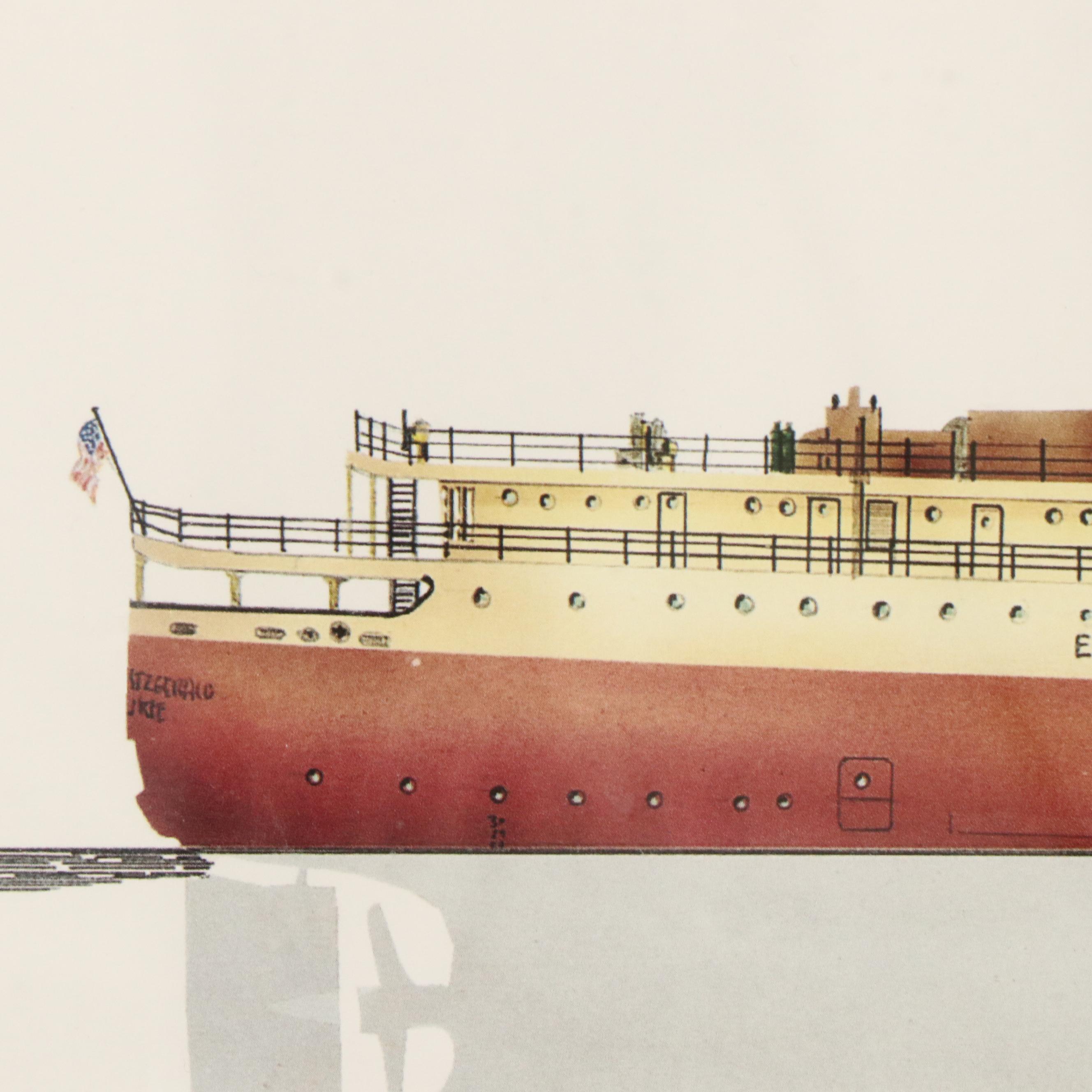 "S.S. Edmund Fitzgerald" Remy Champt Offset Lithograph, Late 20th Century
