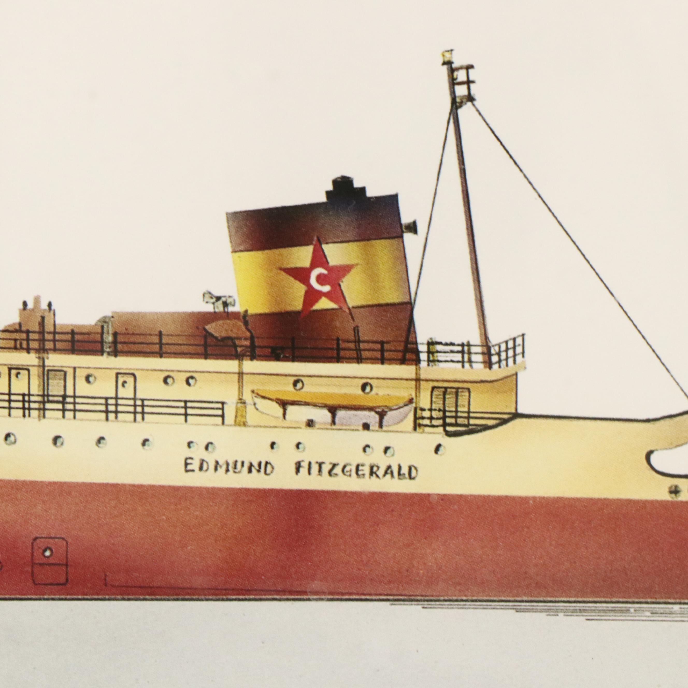 "S.S. Edmund Fitzgerald" Remy Champt Offset Lithograph, Late 20th Century