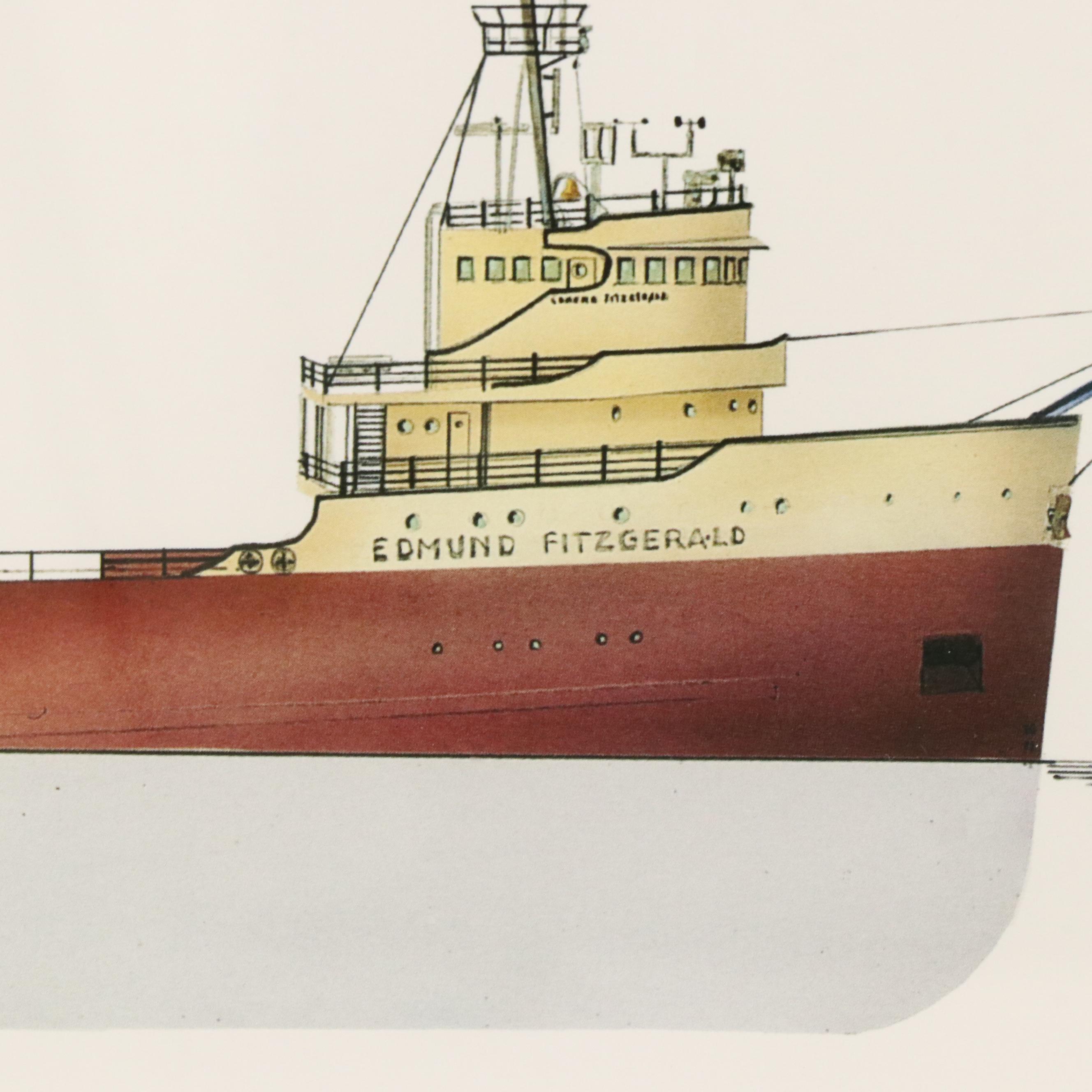 "S.S. Edmund Fitzgerald" Remy Champt Offset Lithograph, Late 20th Century