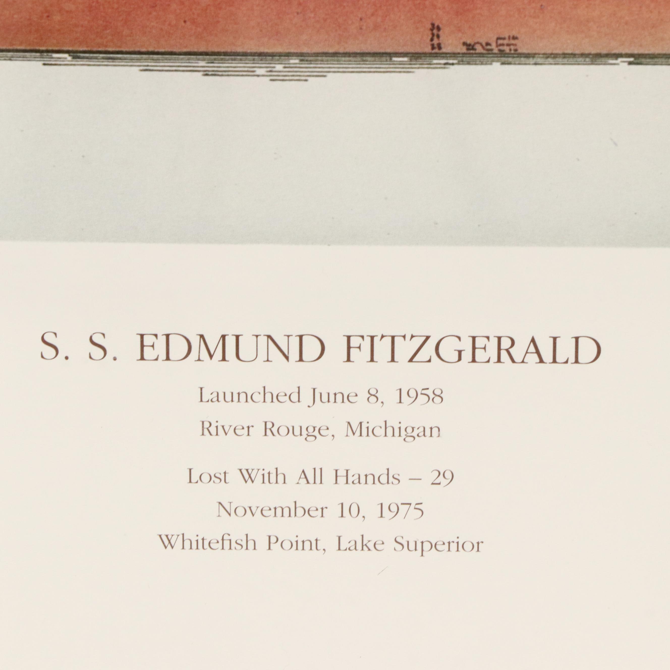 "S.S. Edmund Fitzgerald" Remy Champt Offset Lithograph, Late 20th Century
