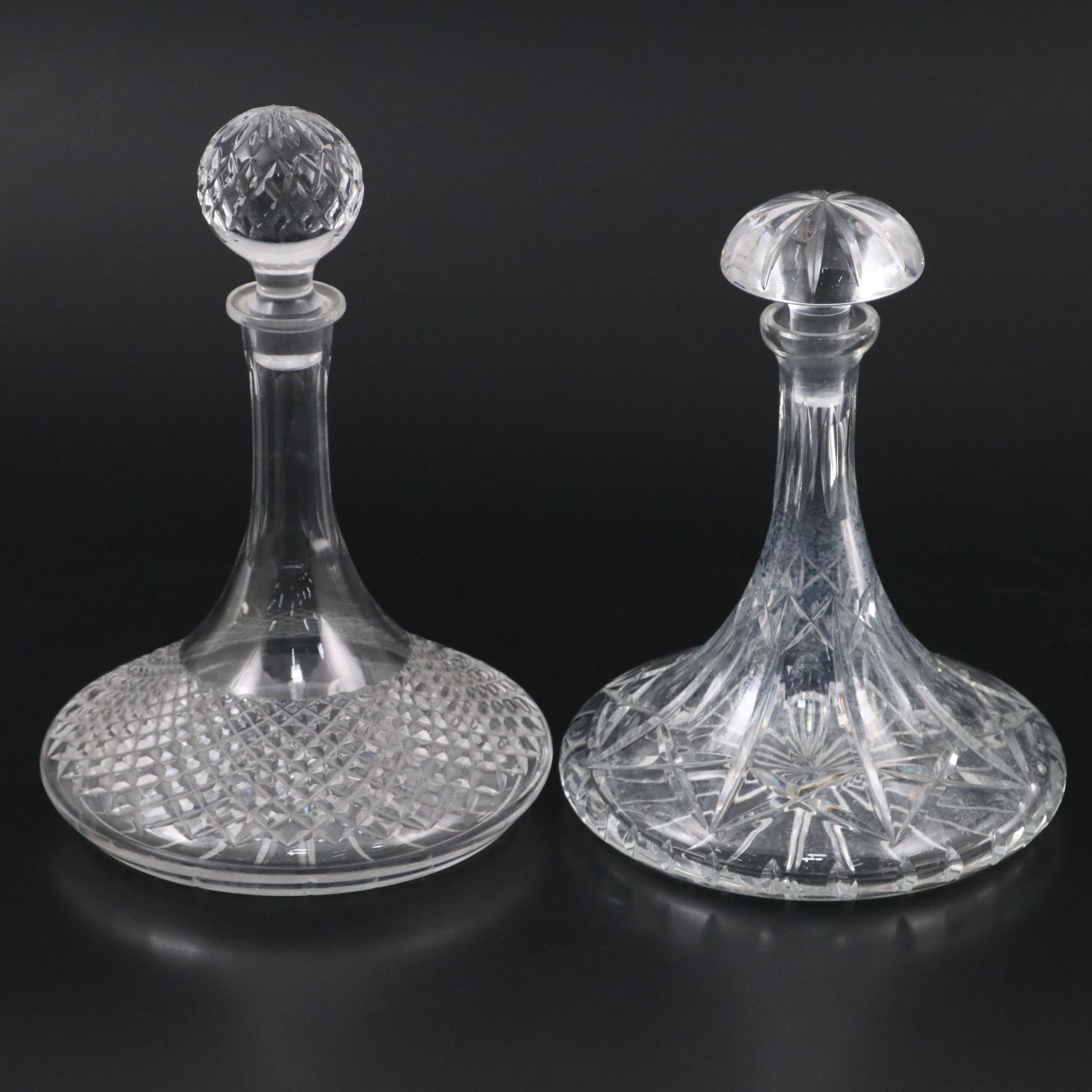 Two Cut Glass Ship's Decanters