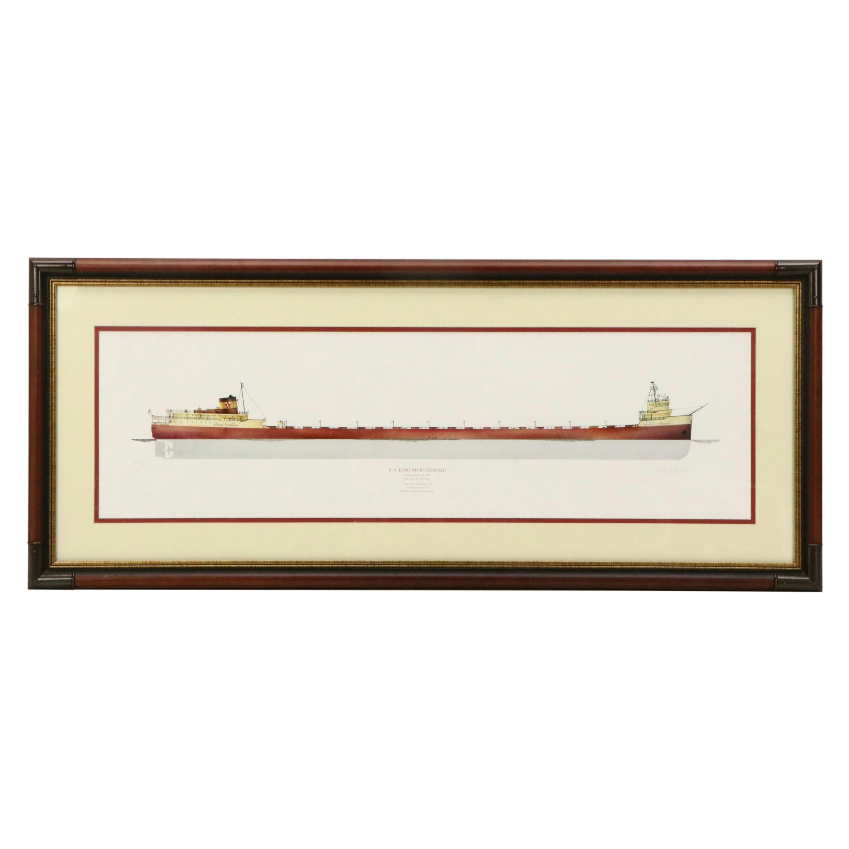 "S.S. Edmund Fitzgerald" Remy Champt Offset Lithograph, Late 20th Century