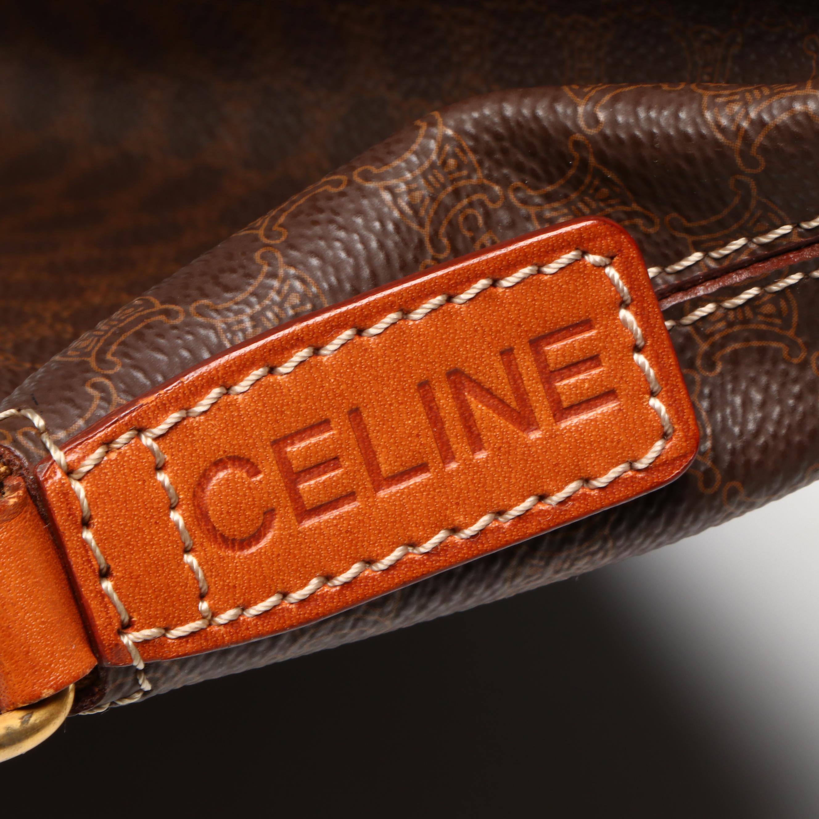 Celine Dome Handbag in Brown Macadam Canvas and Leather