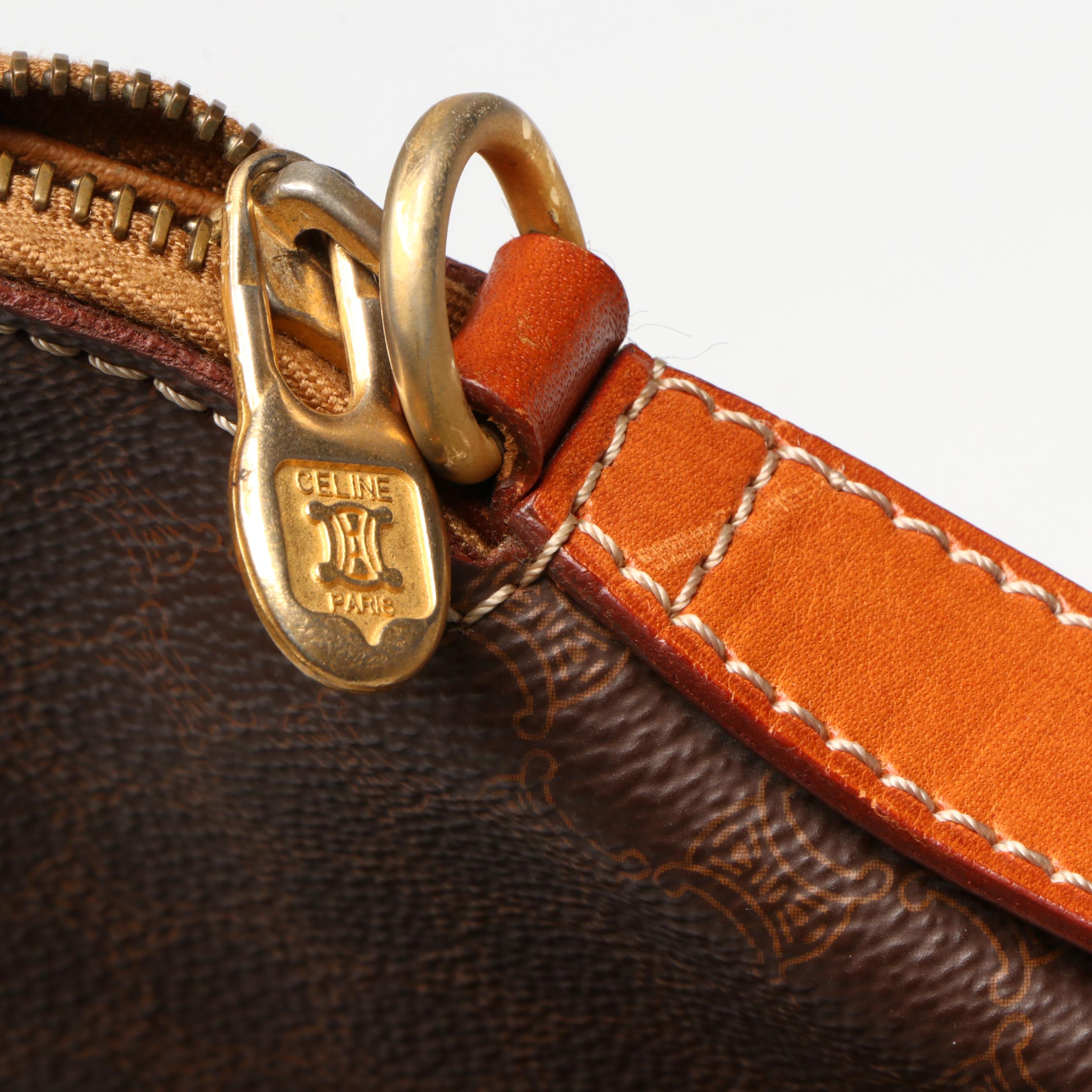 Celine Dome Handbag in Brown Macadam Canvas and Leather