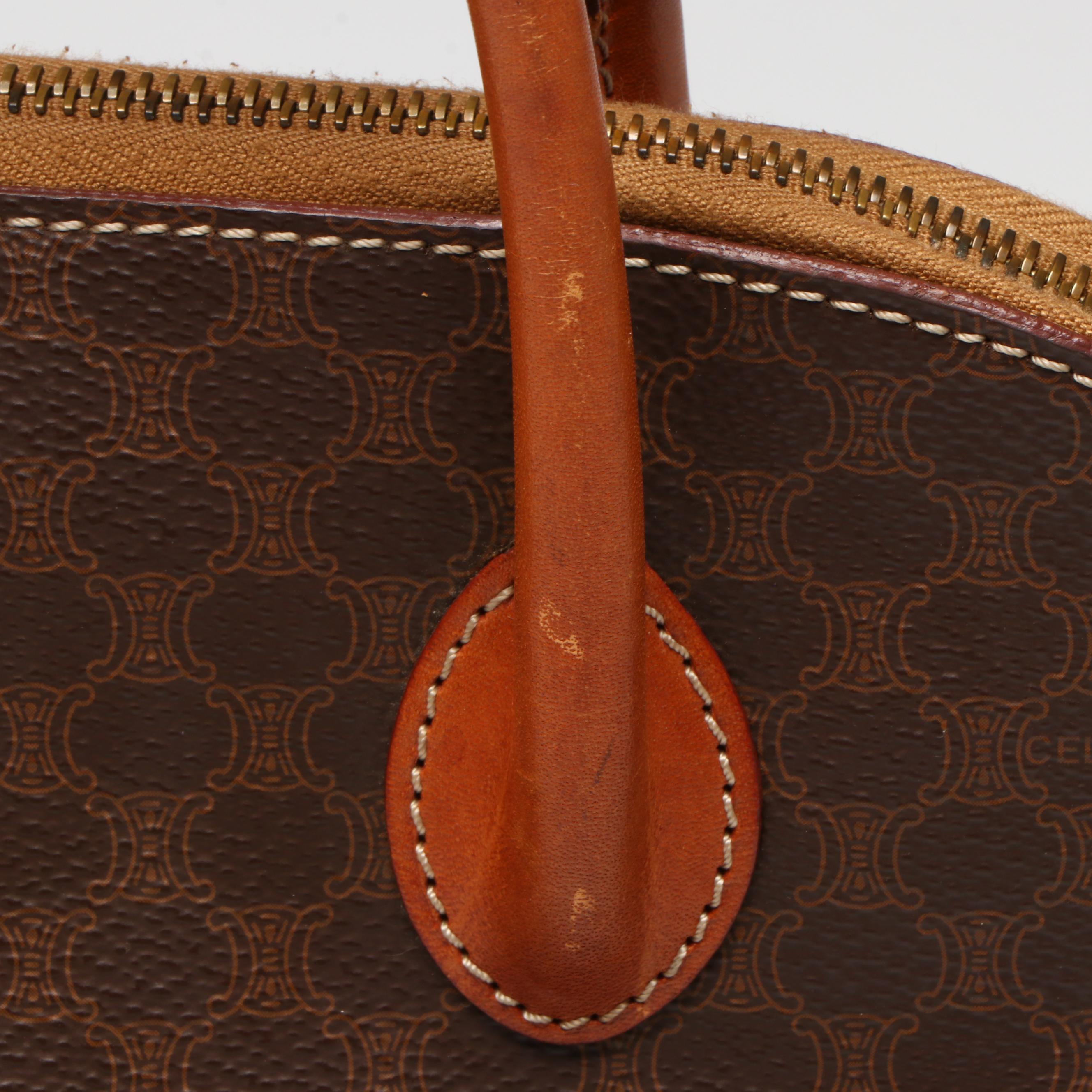 Celine Dome Handbag in Brown Macadam Canvas and Leather
