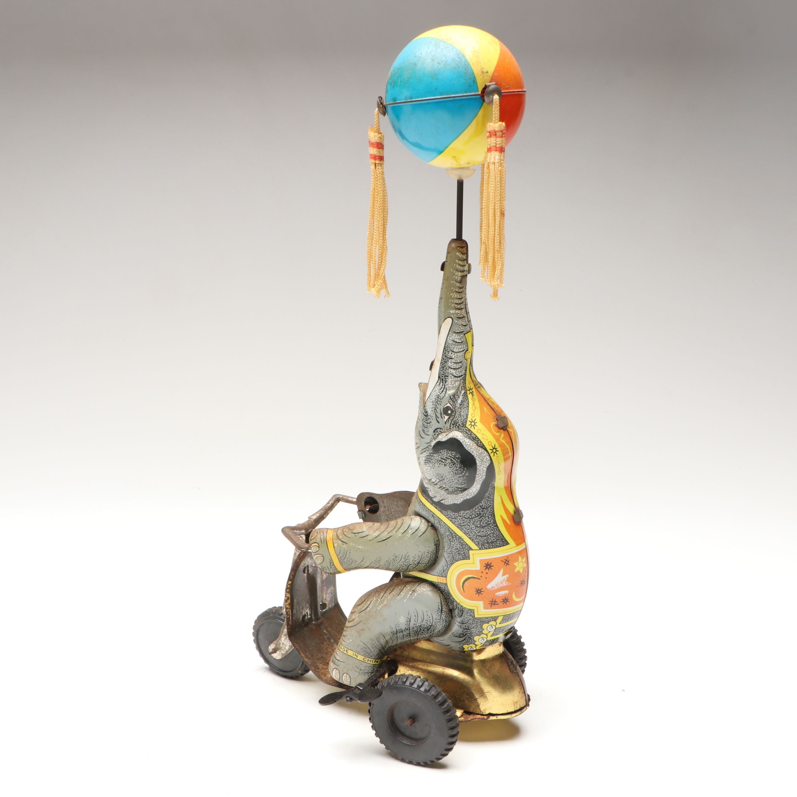 Blic Elephant Riding Tricycle Tin Litho Wind-Up Toy, Late 20th Century