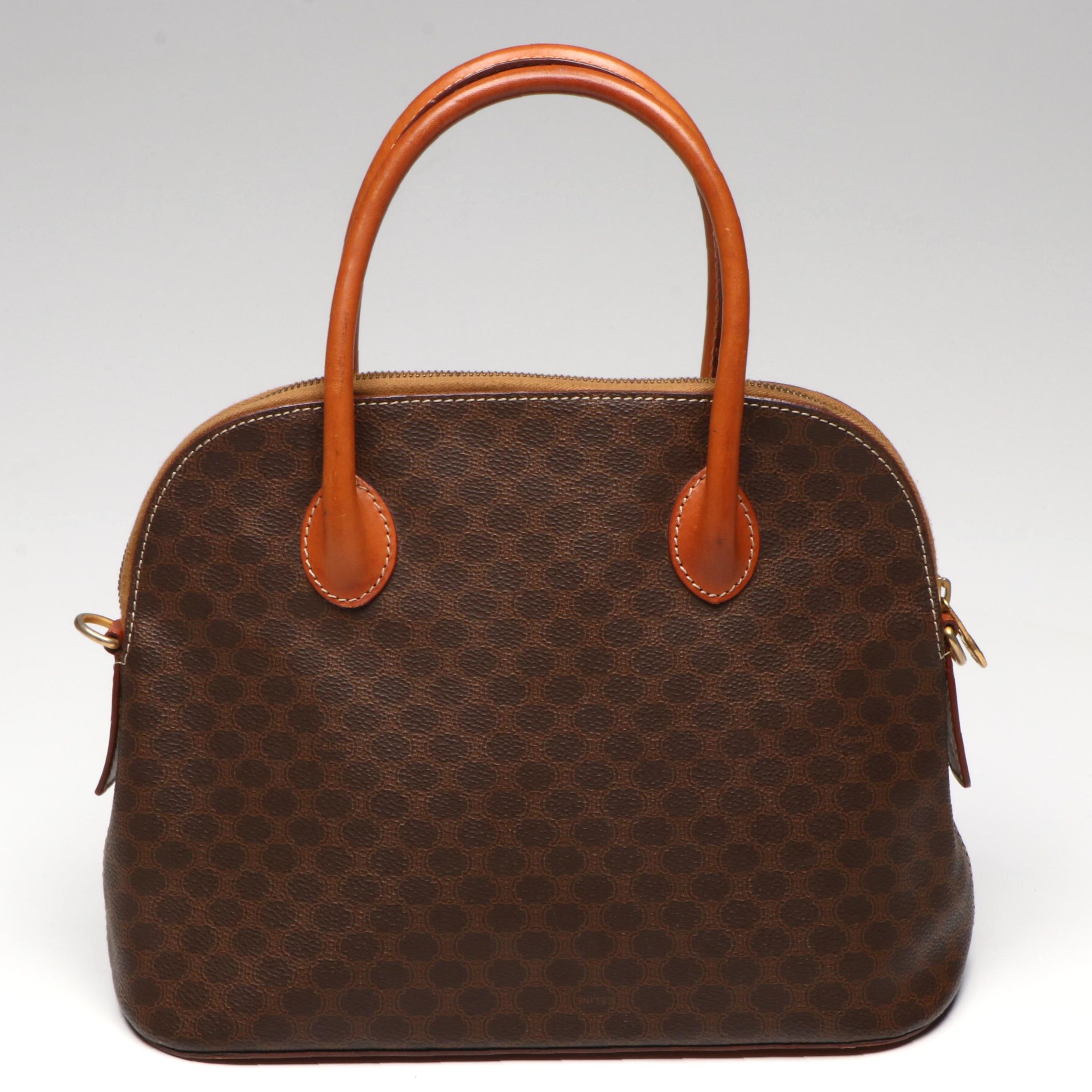 Celine Dome Handbag in Brown Macadam Canvas and Leather