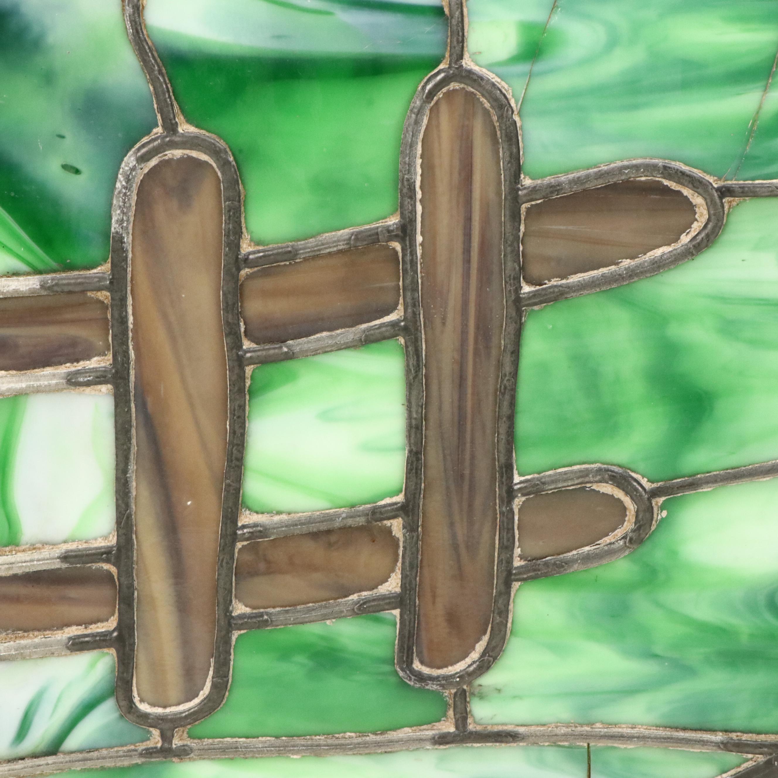 Country Road Pictorial Stained Glass Panel, 20th Century