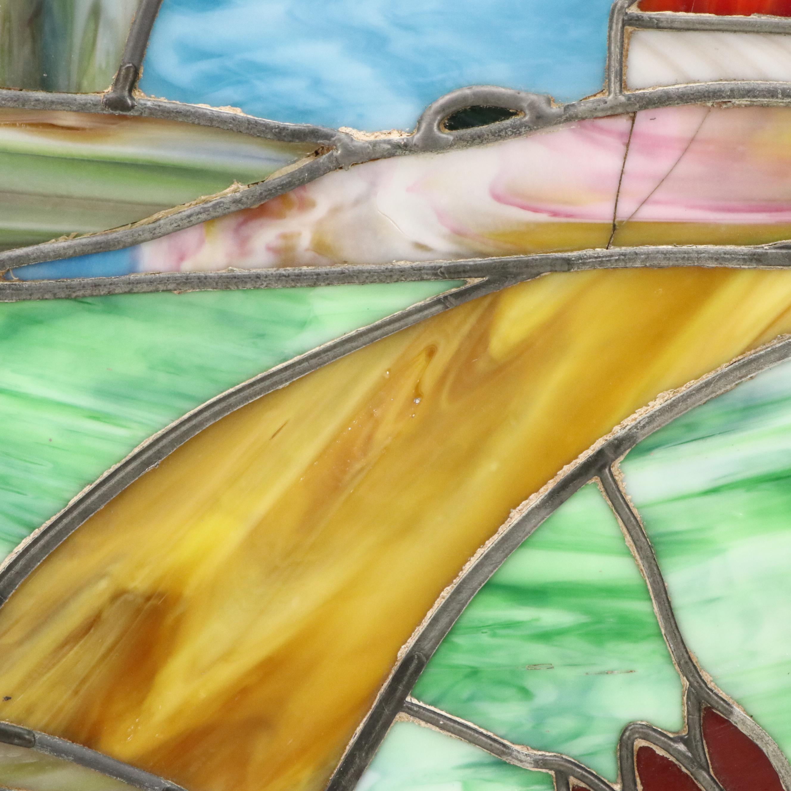 Country Road Pictorial Stained Glass Panel, 20th Century