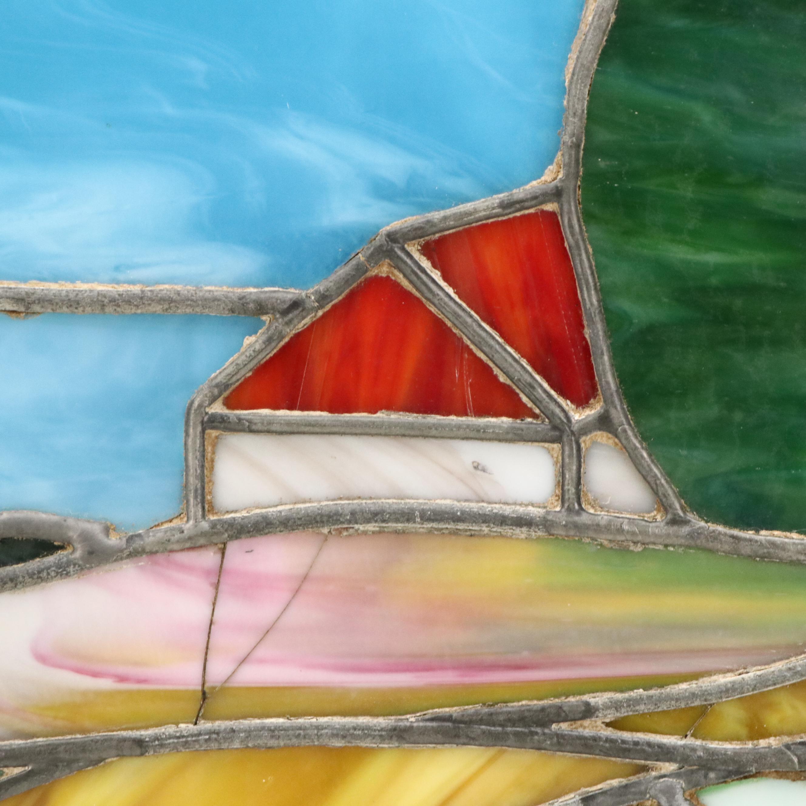 Country Road Pictorial Stained Glass Panel, 20th Century