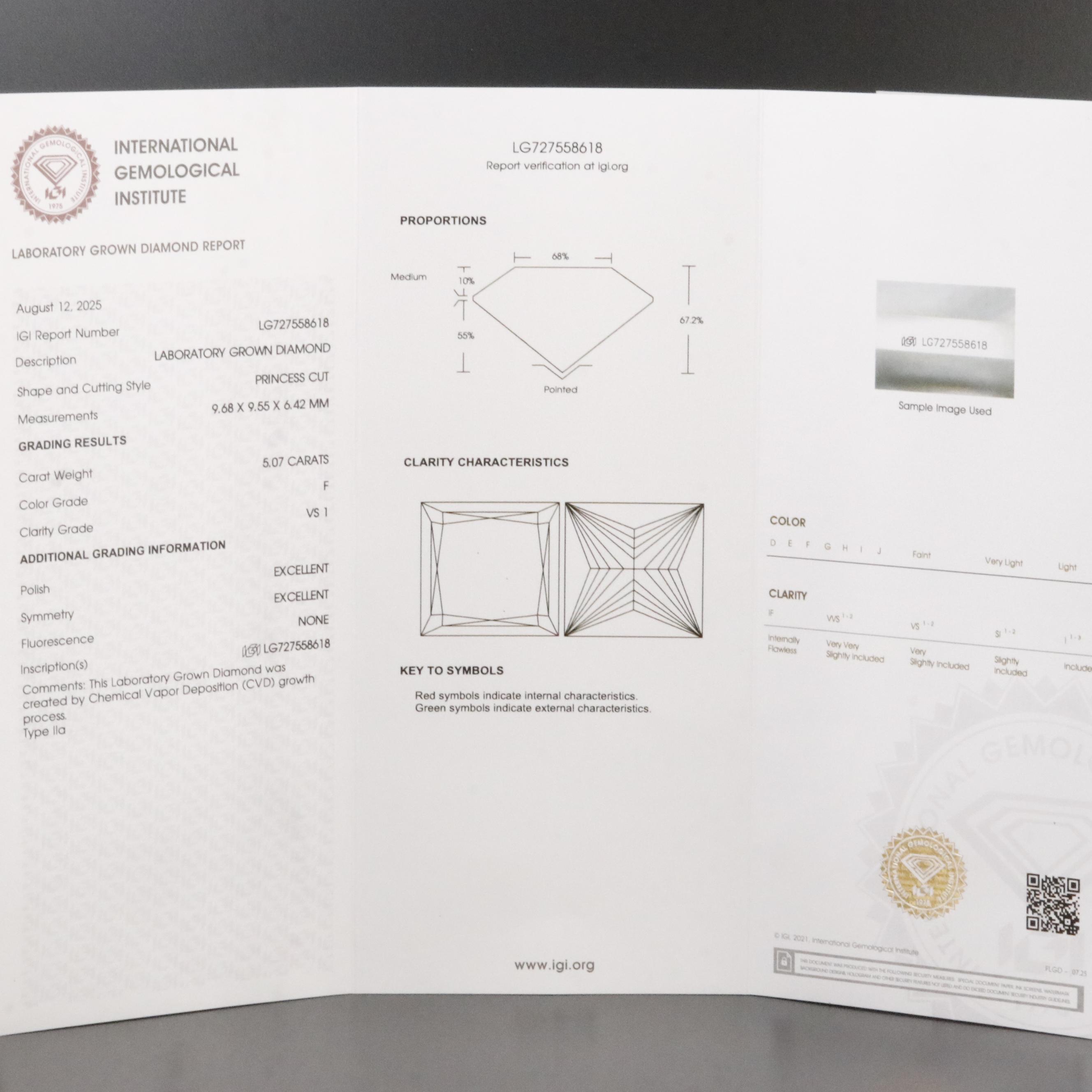 14K 5.07 CT Lab Grown Diamond Solitaire Ring with IGI Report