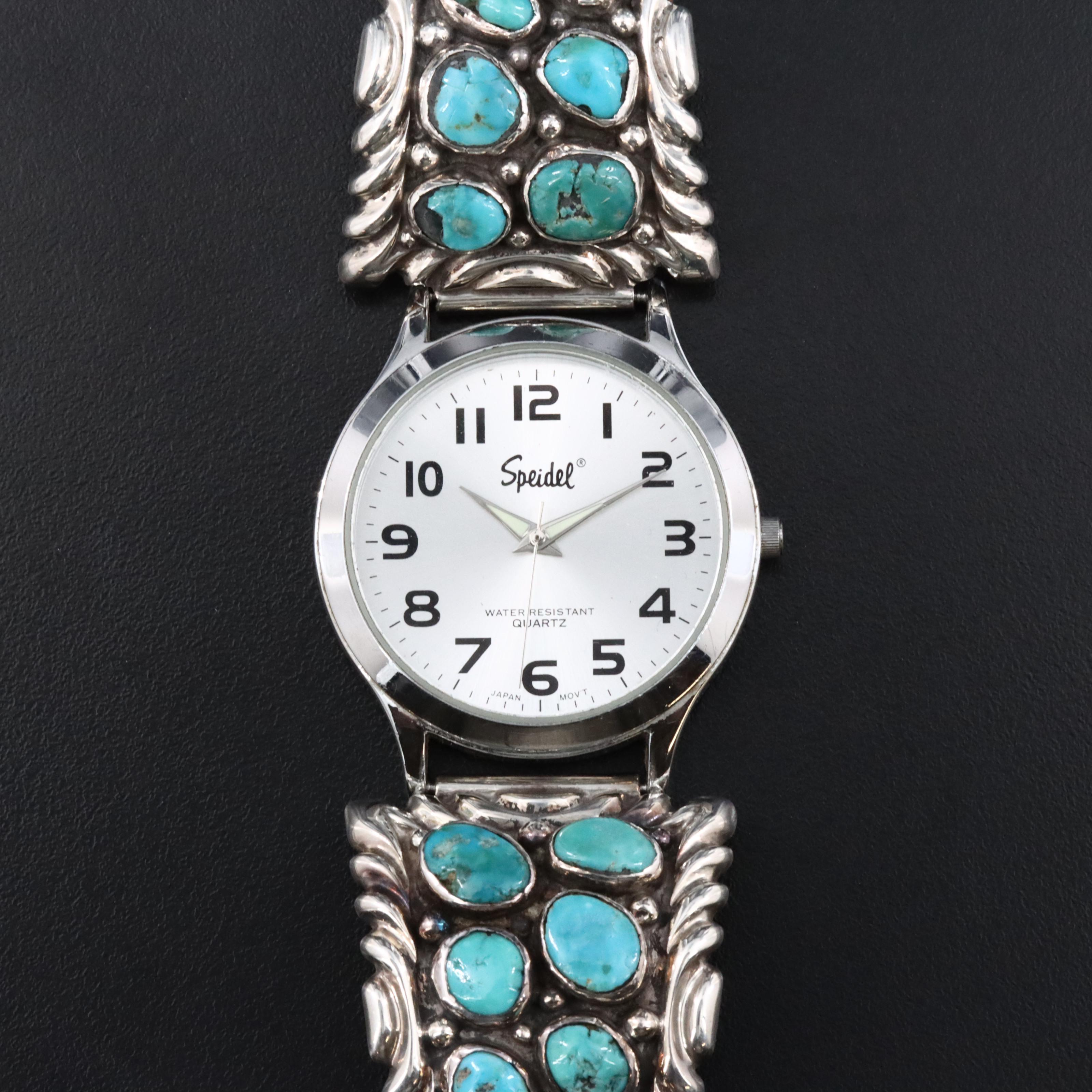 Speidel Watch with Artist Signed Sterling and Turquoise Cuffs