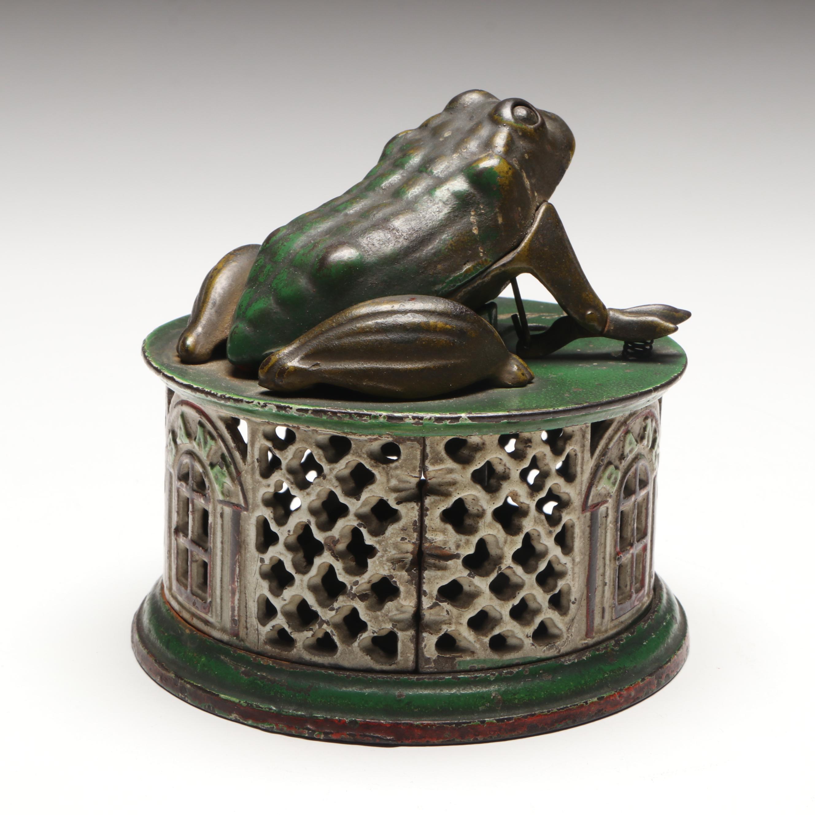 J & E Stevens Co. Cast Iron Mechanical Frog Bank, Late 19th Century