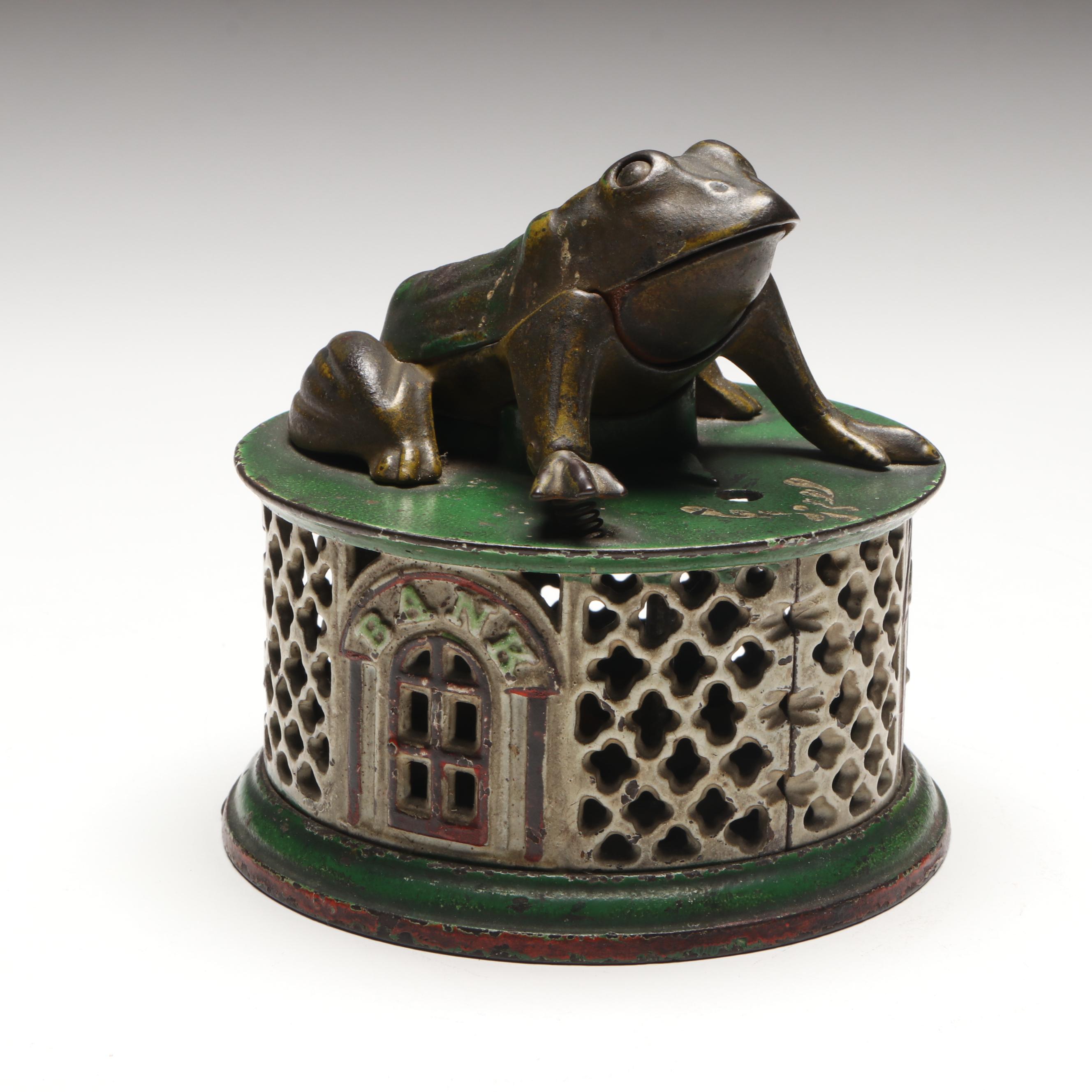 J & E Stevens Co. Cast Iron Mechanical Frog Bank, Late 19th Century