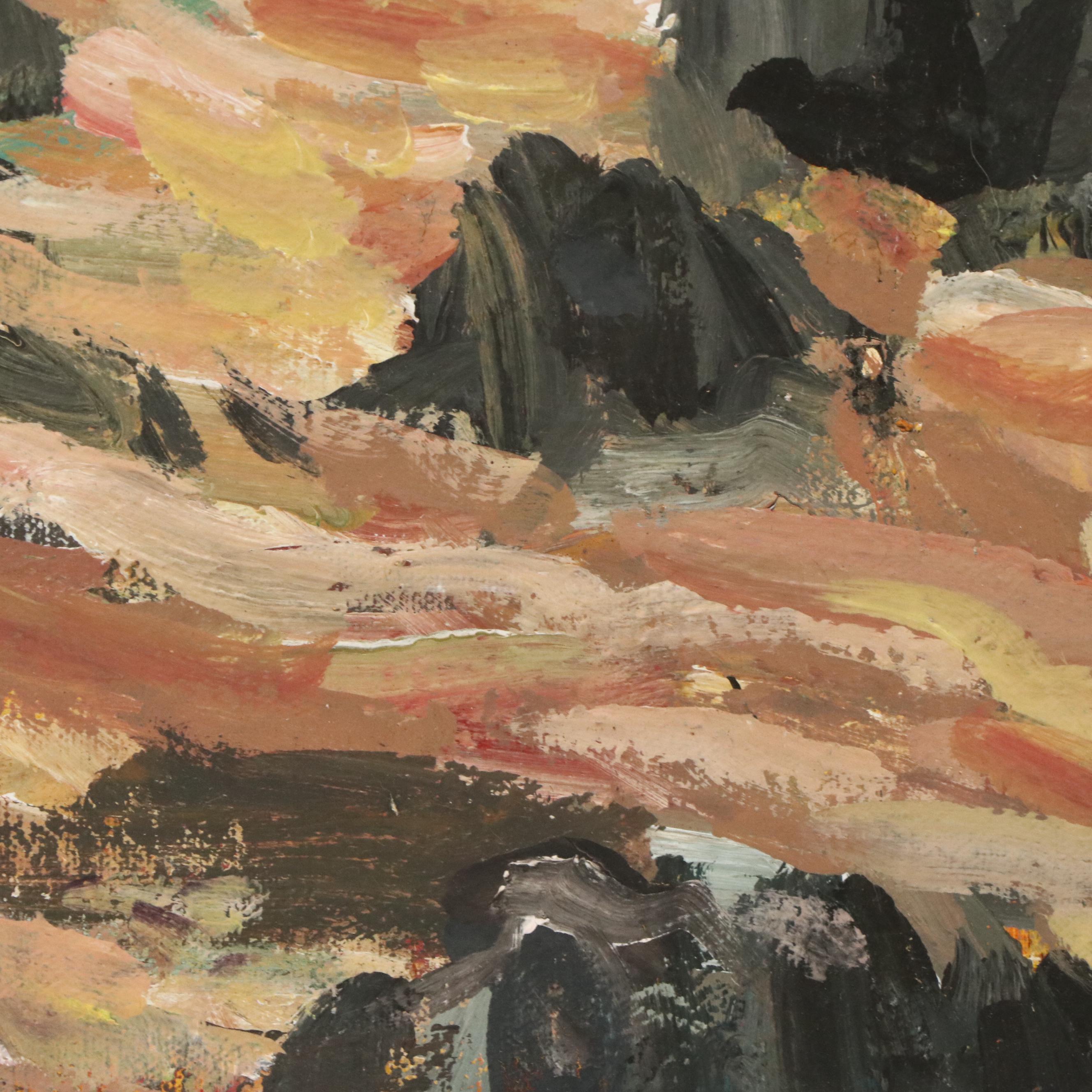 Bill Salamon Acrylic Painting of Coastal Scene With Seated Man, Mid-20th Century