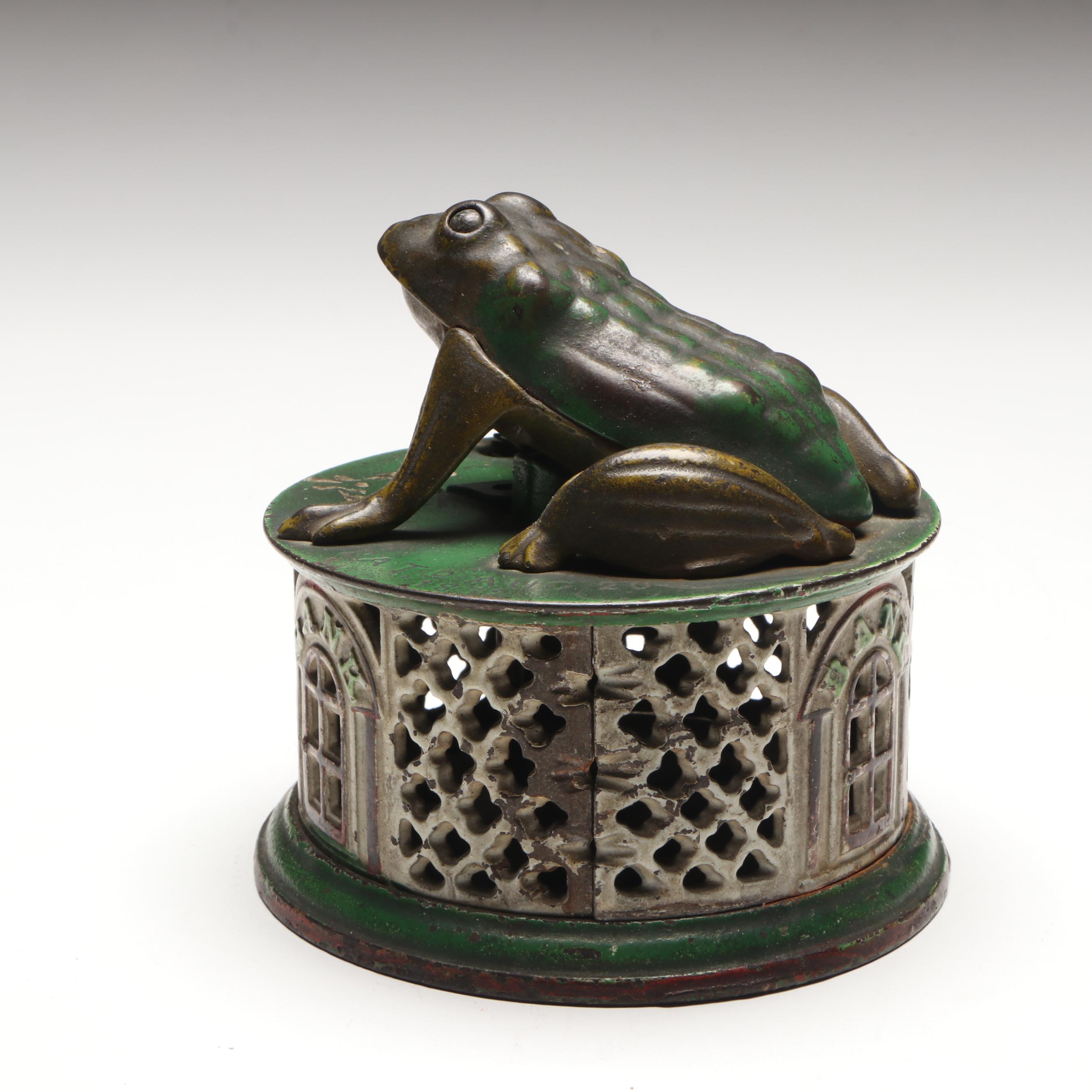 J & E Stevens Co. Cast Iron Mechanical Frog Bank, Late 19th Century