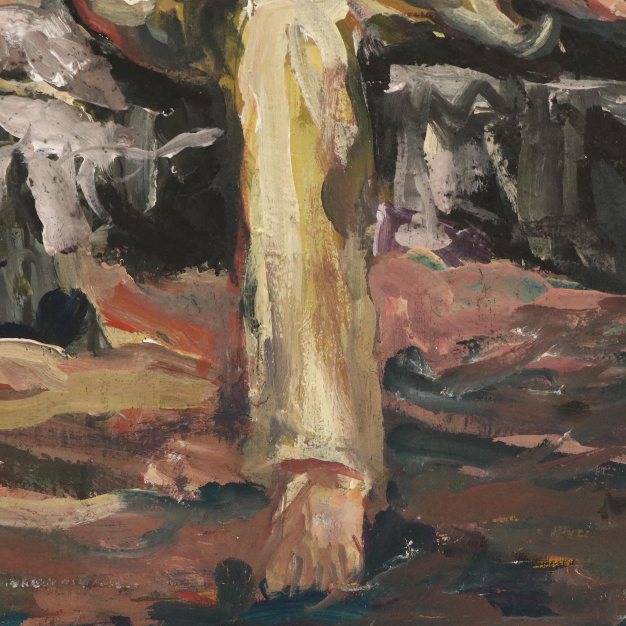 Bill Salamon Acrylic Painting of Coastal Scene With Seated Man, Mid-20th Century