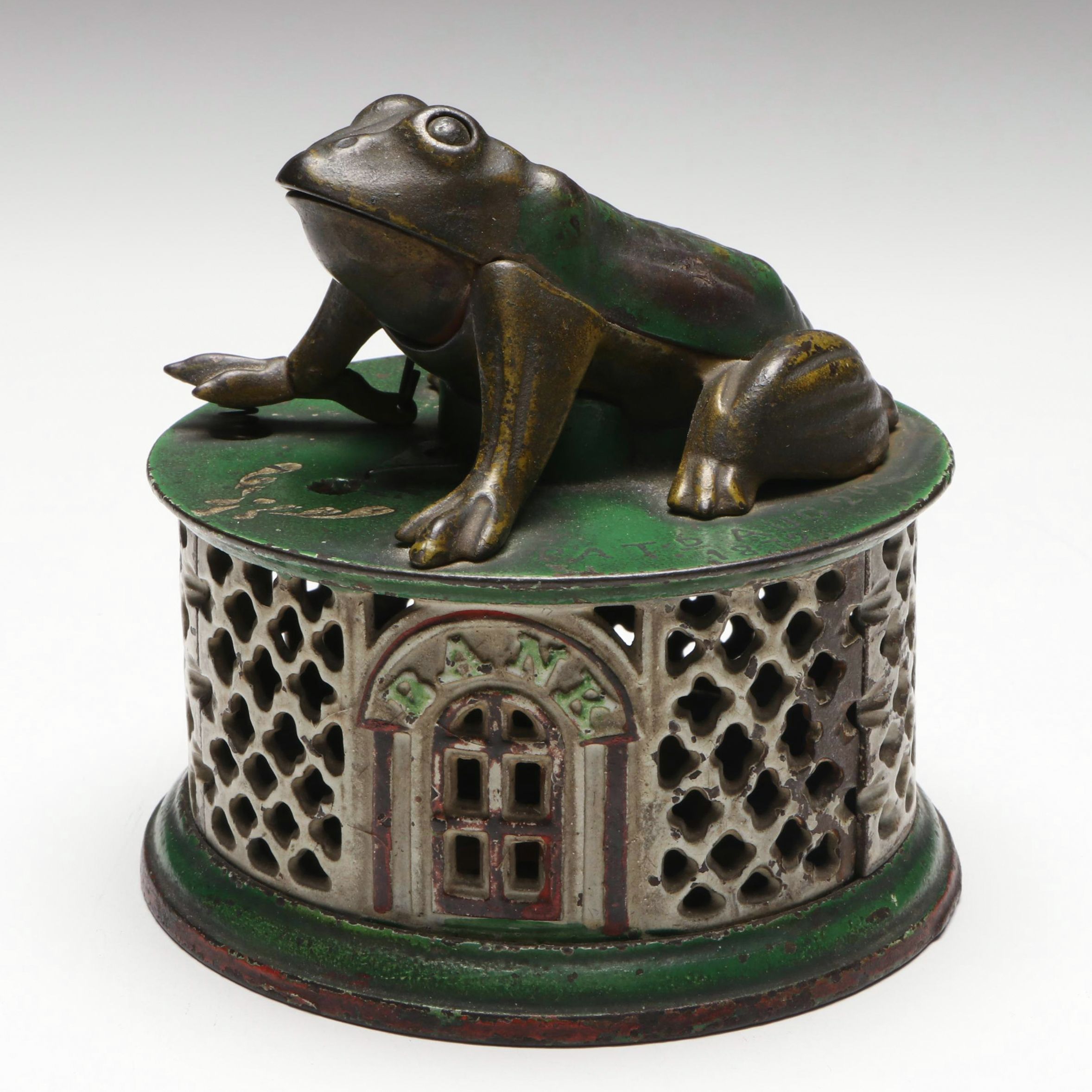 J & E Stevens Co. Cast Iron Mechanical Frog Bank, Late 19th Century