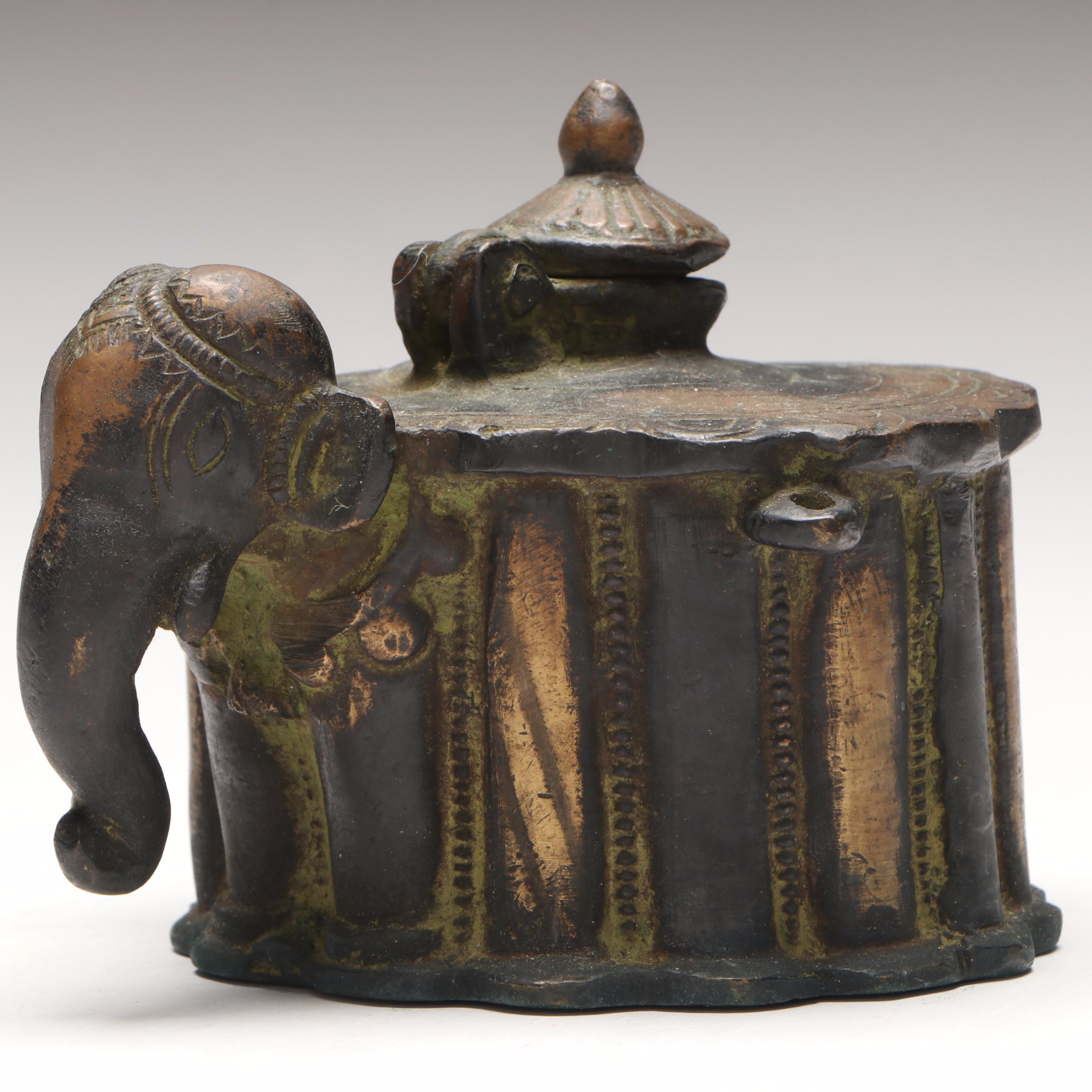 Indo-Persian Style Bronze Elephant Inkwell