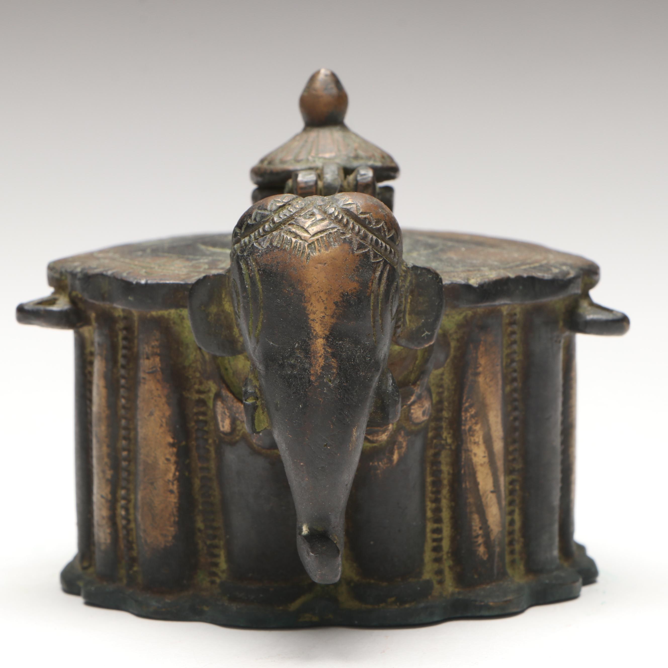 Indo-Persian Style Bronze Elephant Inkwell