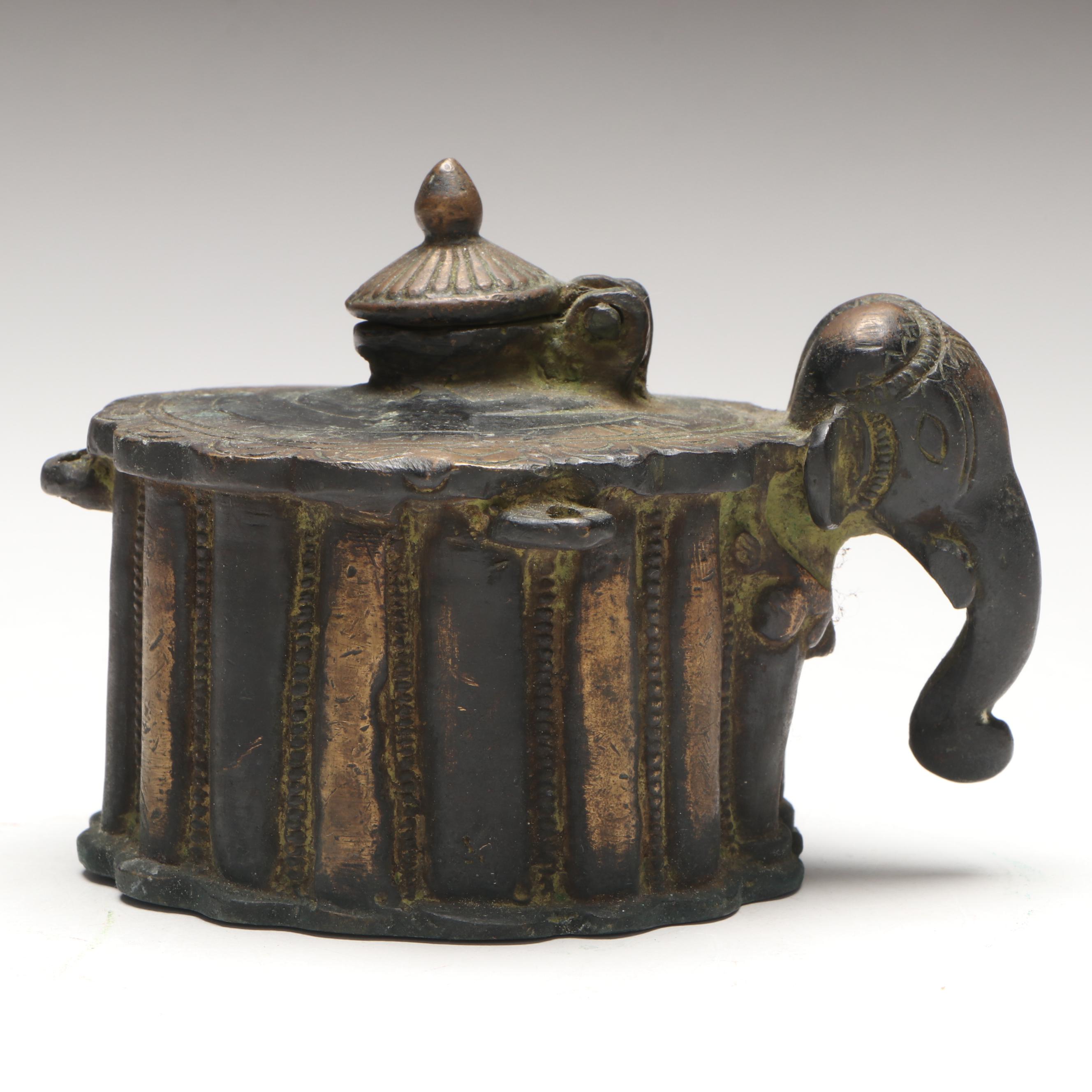 Indo-Persian Style Bronze Elephant Inkwell