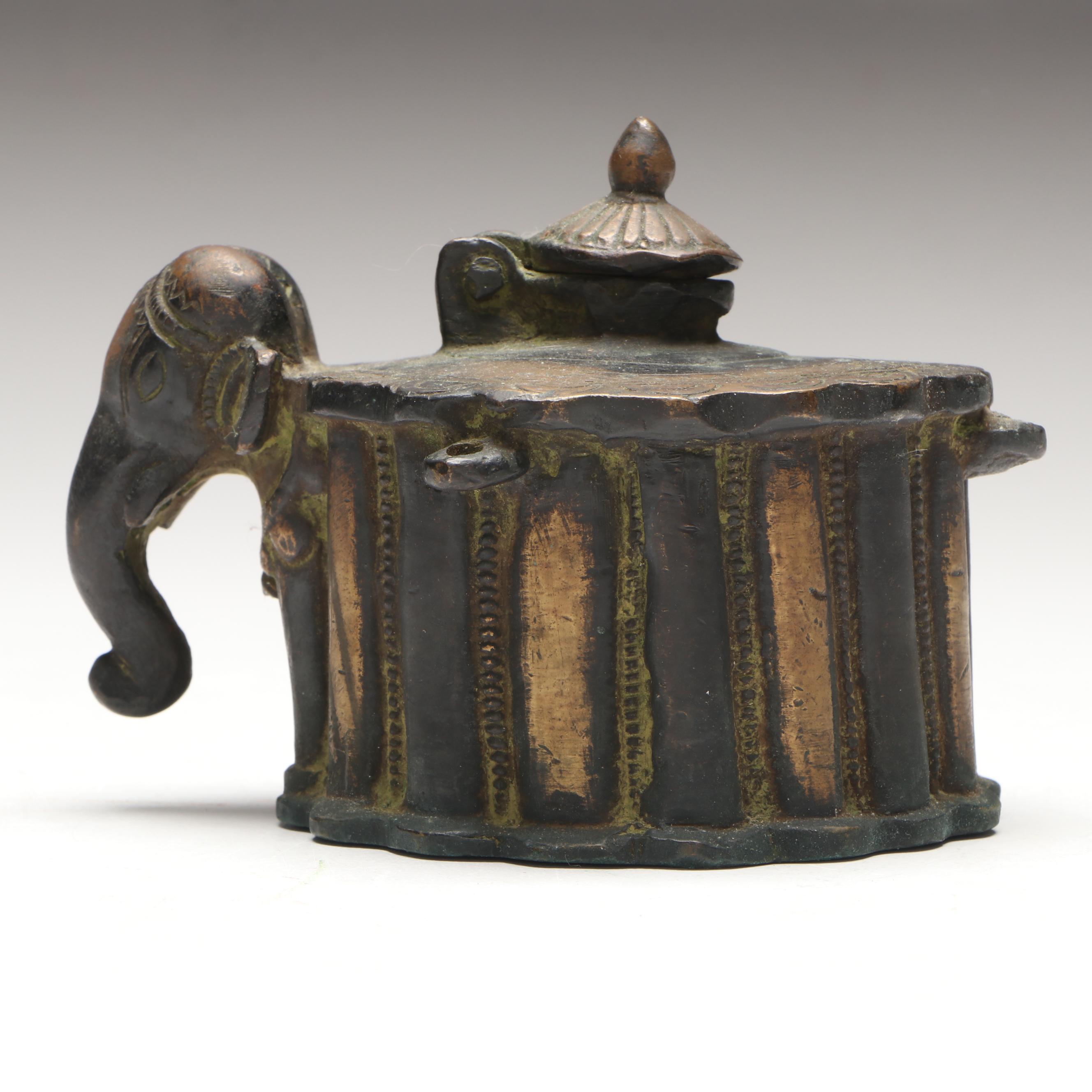 Indo-Persian Style Bronze Elephant Inkwell