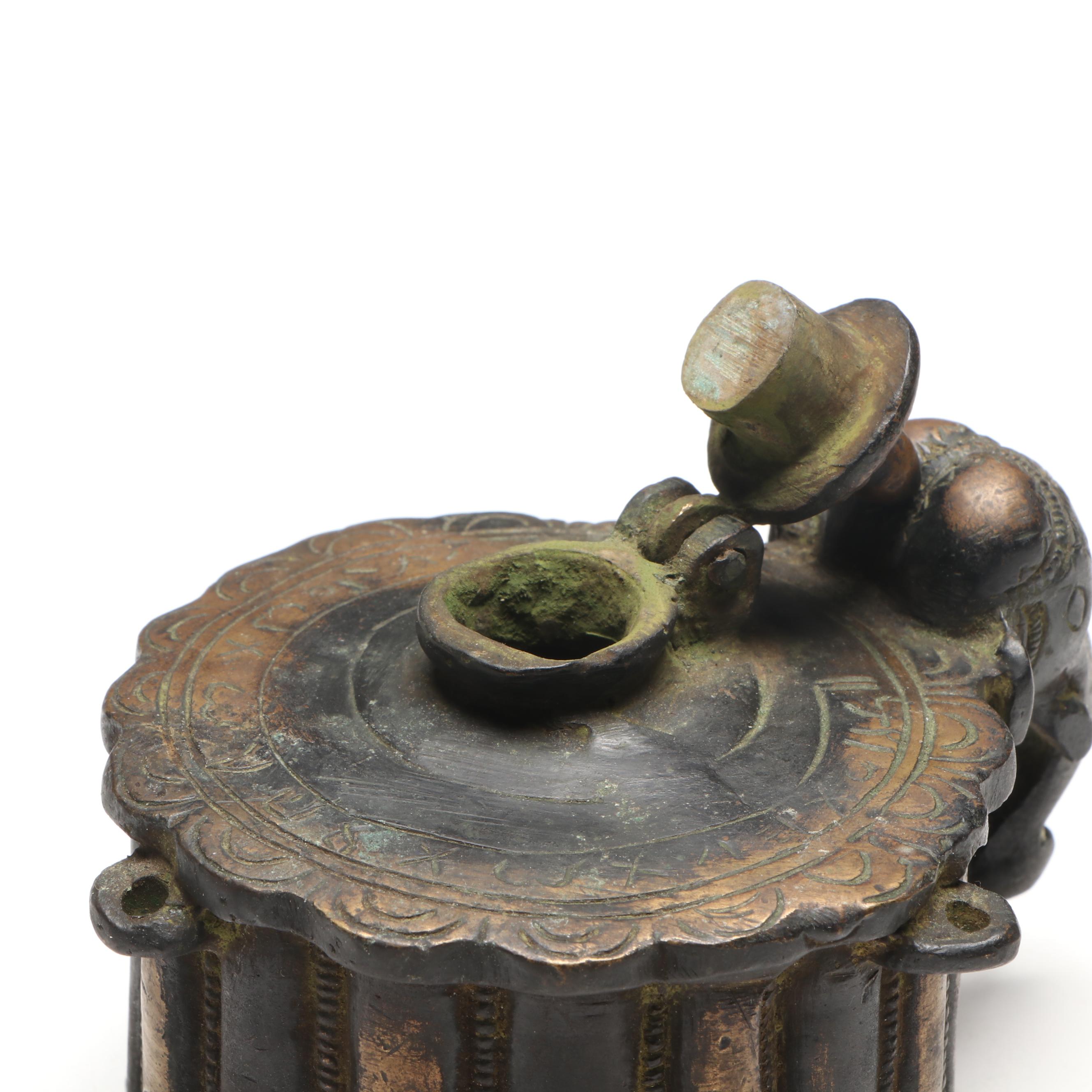 Indo-Persian Style Bronze Elephant Inkwell