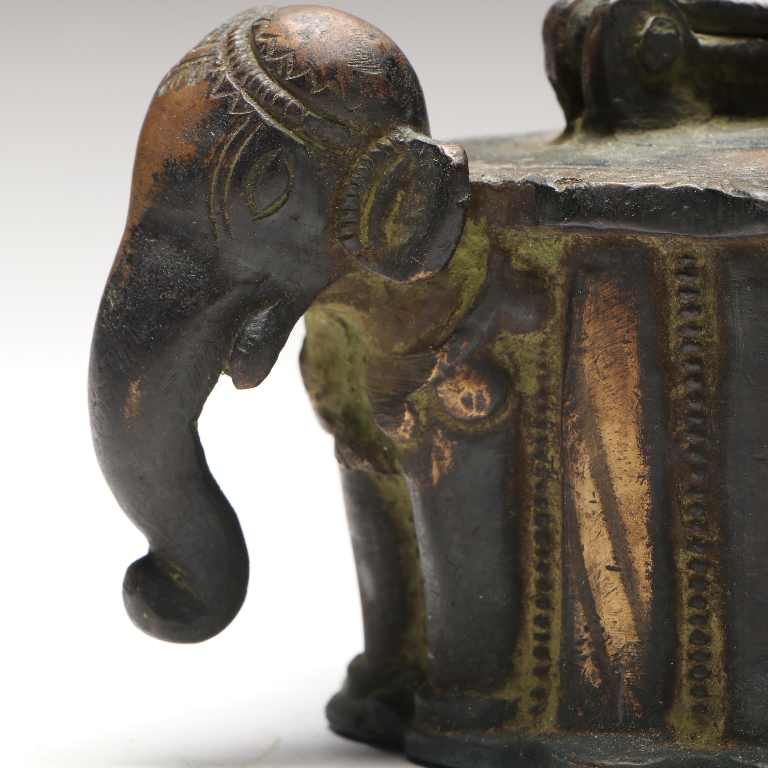 Indo-Persian Style Bronze Elephant Inkwell