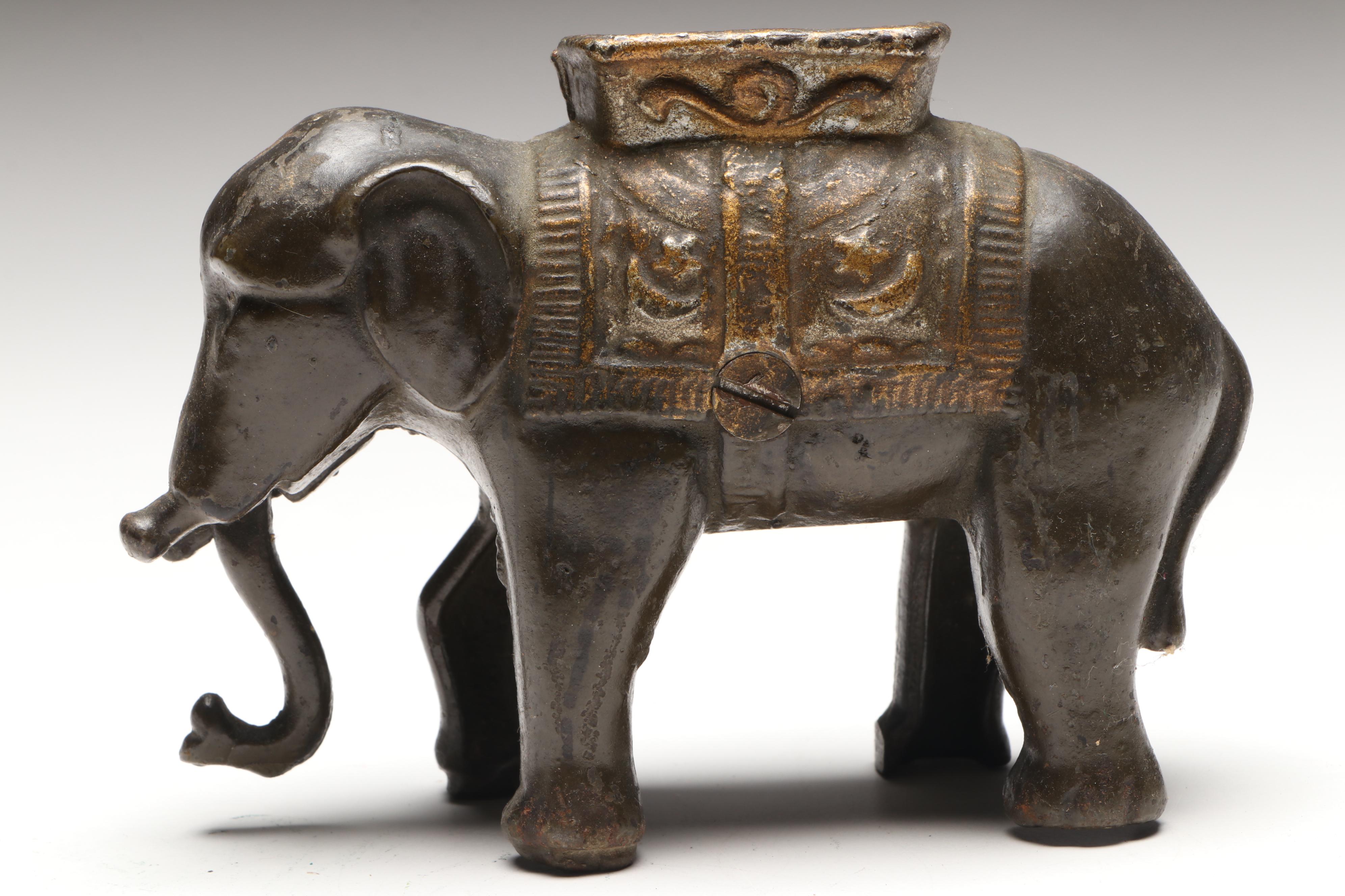 A. C. Williams Cast Iron Semi-Mechanical Elephant Coin Bank with Swinging Trunk