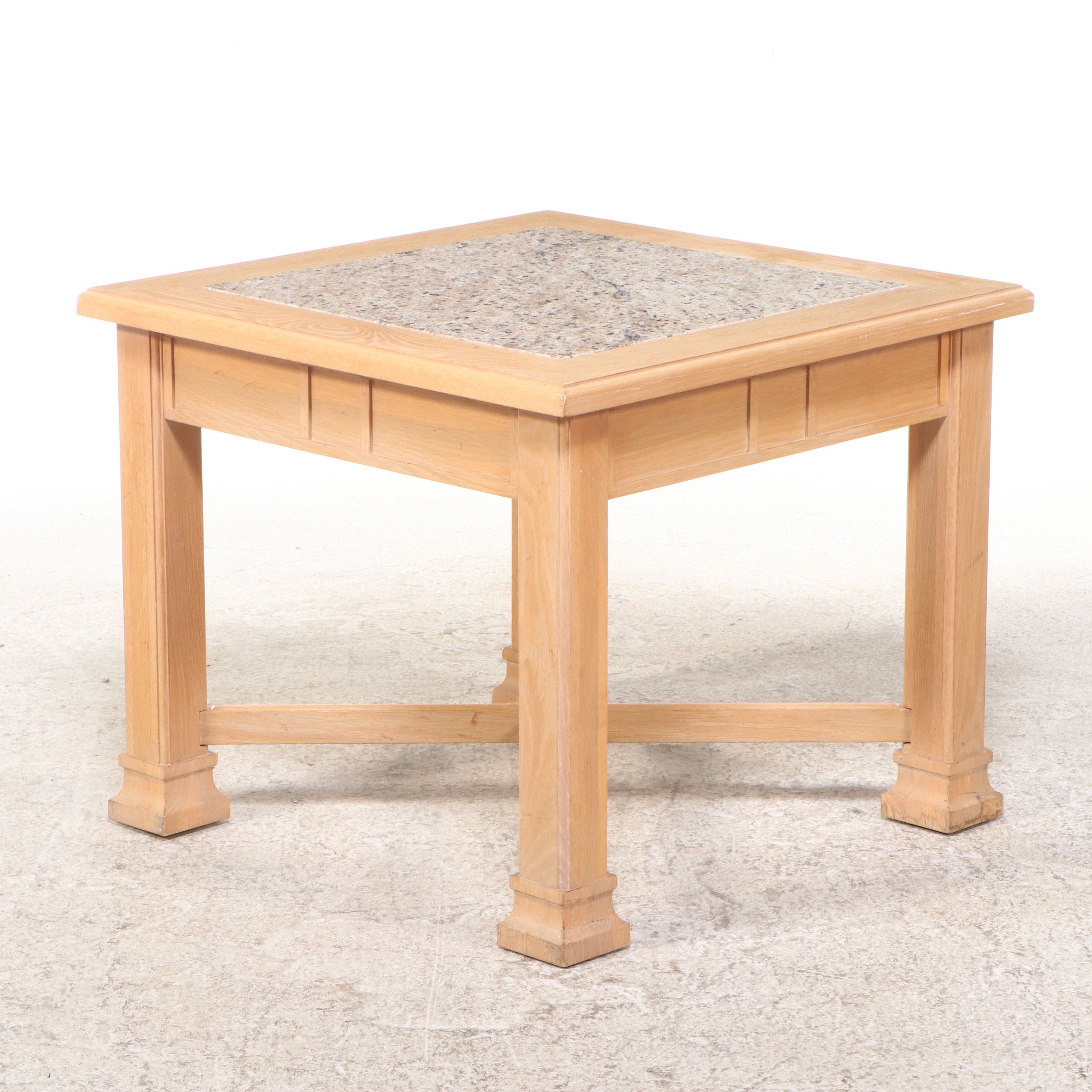 Oak Side Table with Inset Granite Top