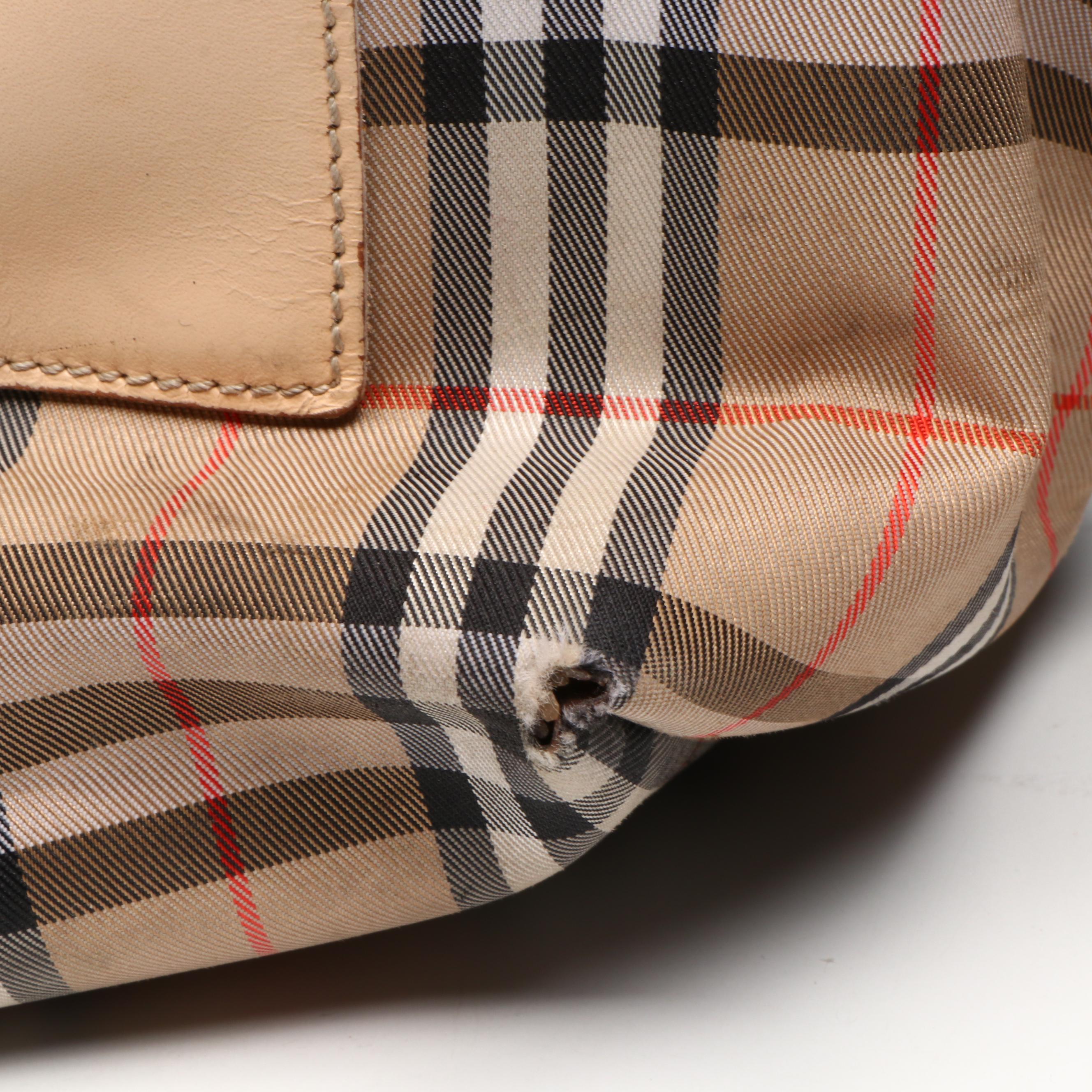 Burberry Leather Handle Tote in Nova Check Nylon Canvas and Leather