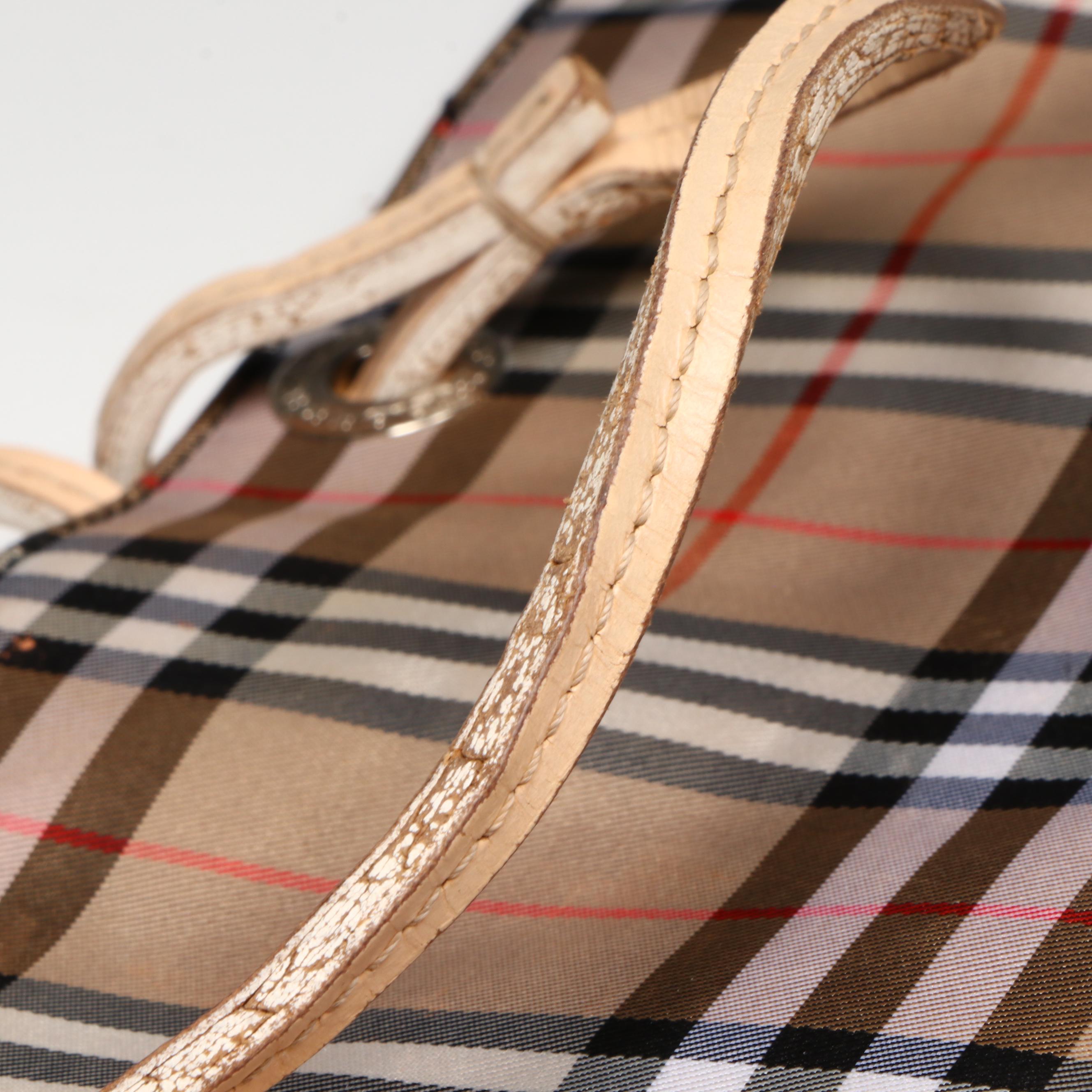 Burberry Leather Handle Tote in Nova Check Nylon Canvas and Leather