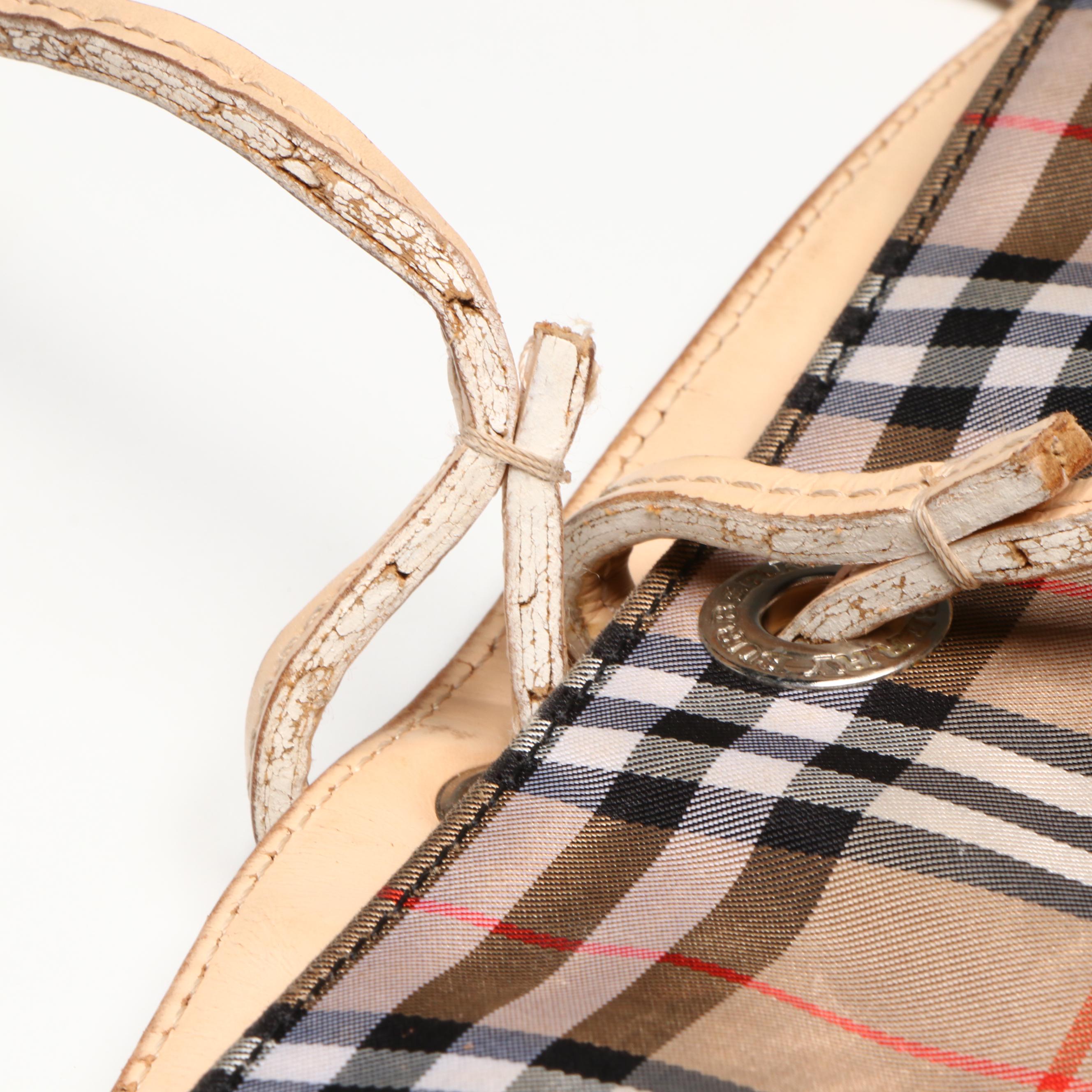 Burberry Leather Handle Tote in Nova Check Nylon Canvas and Leather