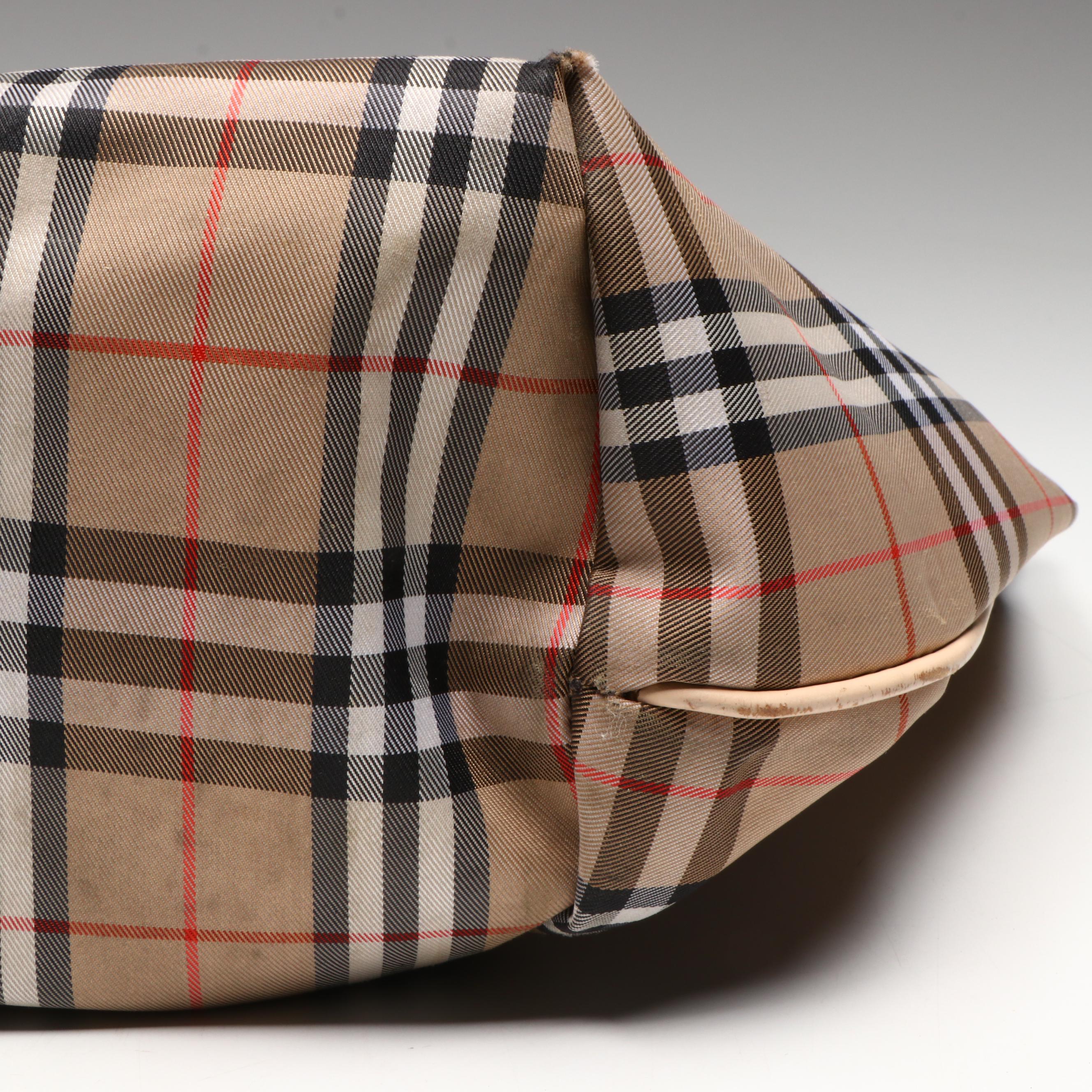 Burberry Leather Handle Tote in Nova Check Nylon Canvas and Leather