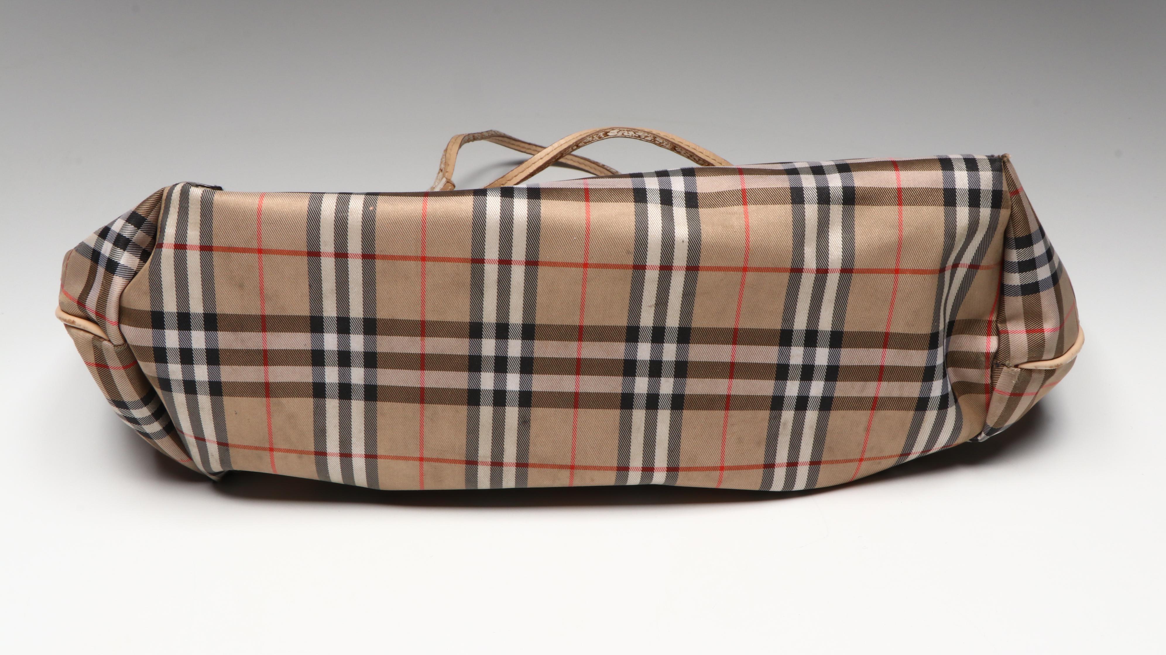 Burberry Leather Handle Tote in Nova Check Nylon Canvas and Leather