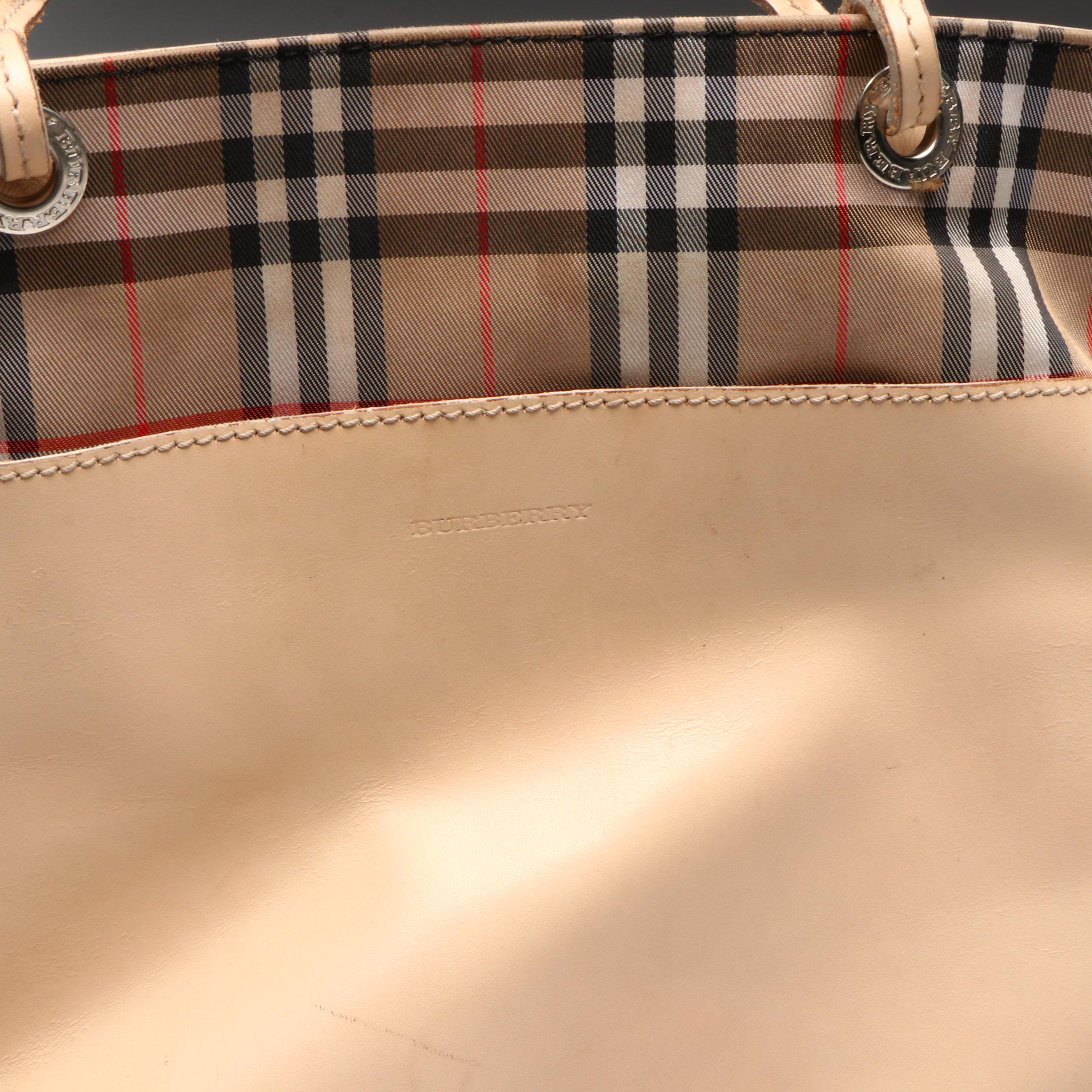 Burberry Leather Handle Tote in Nova Check Nylon Canvas and Leather