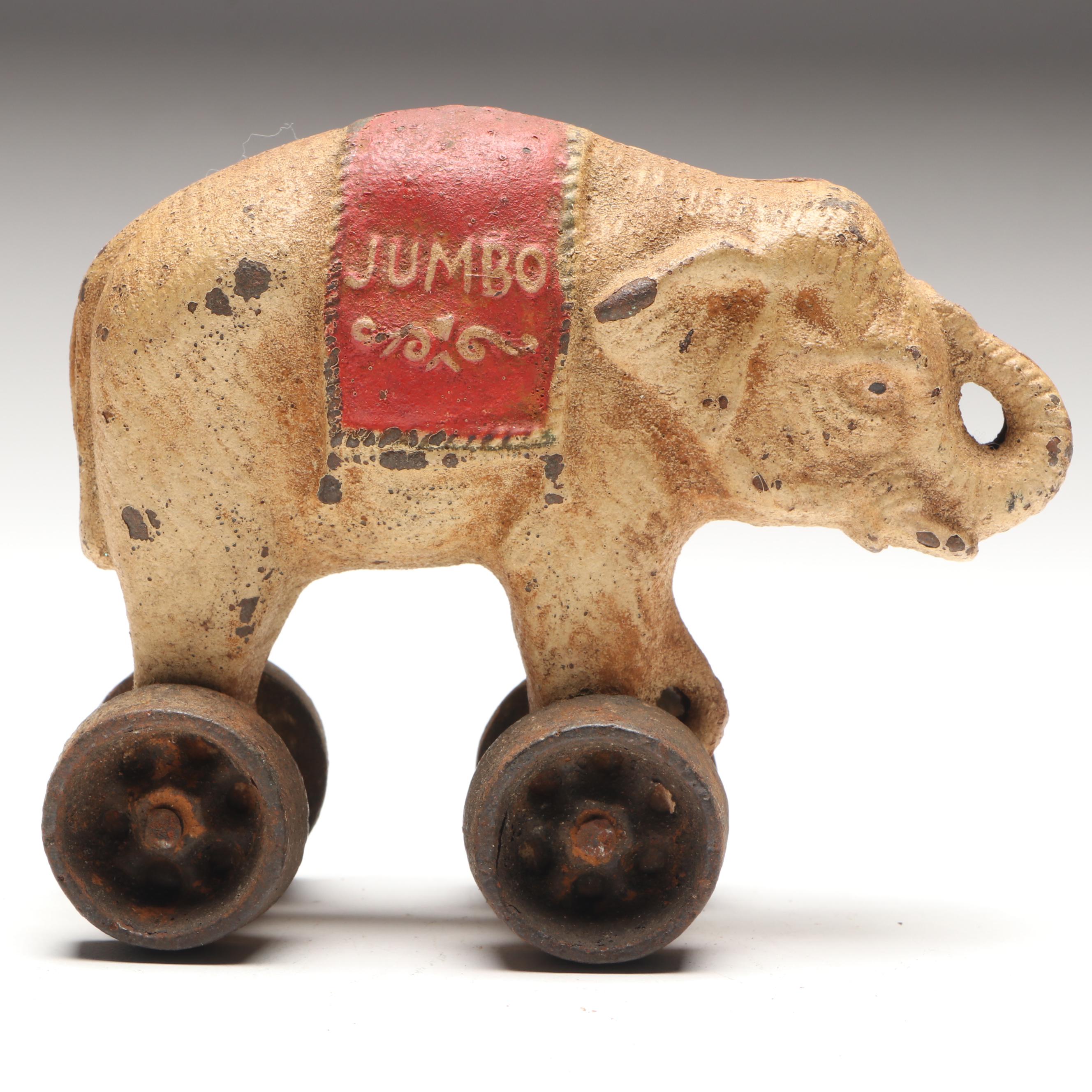 Hubley Style "Jumbo" Elephant Coin Bank on Wheels