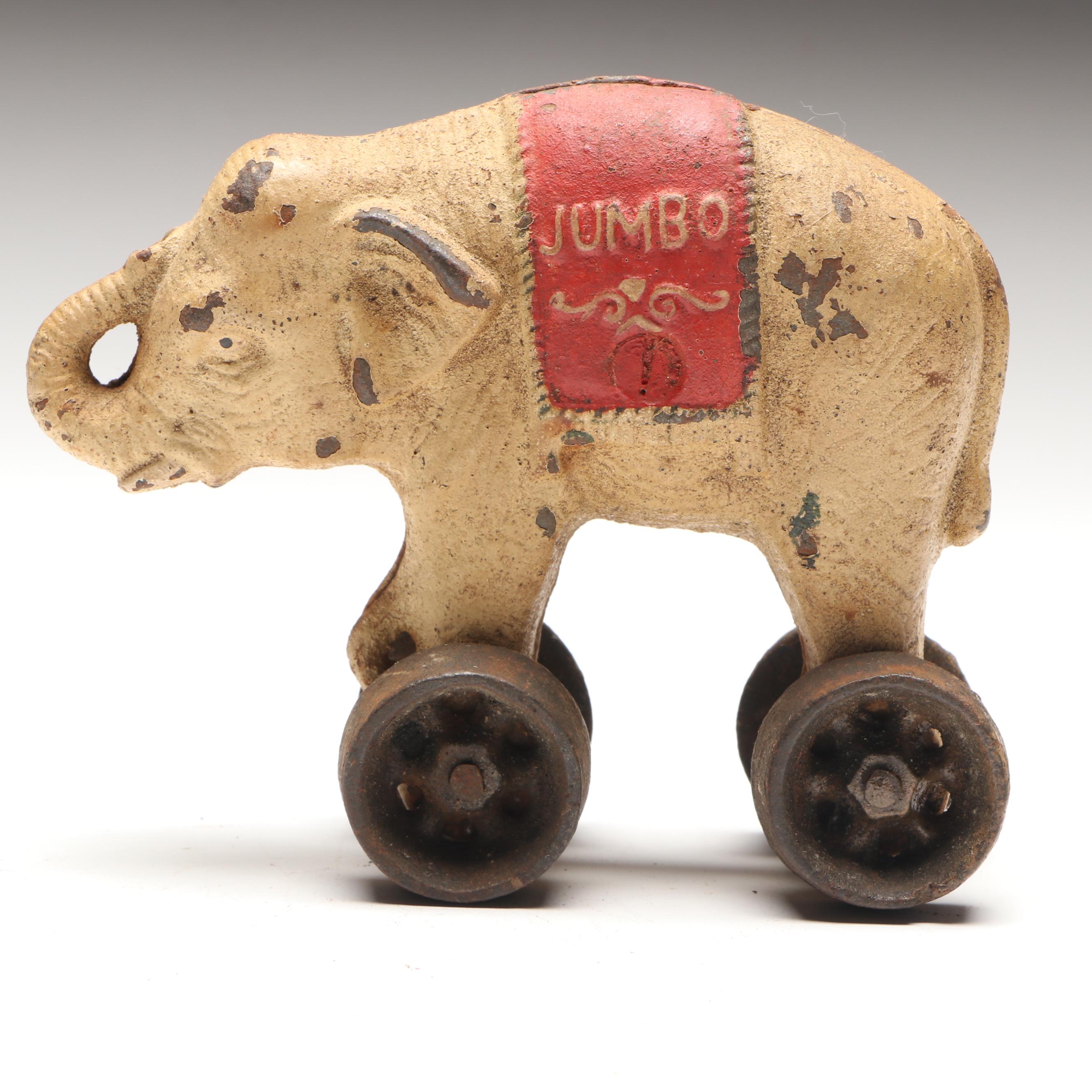 Hubley Style "Jumbo" Elephant Coin Bank on Wheels