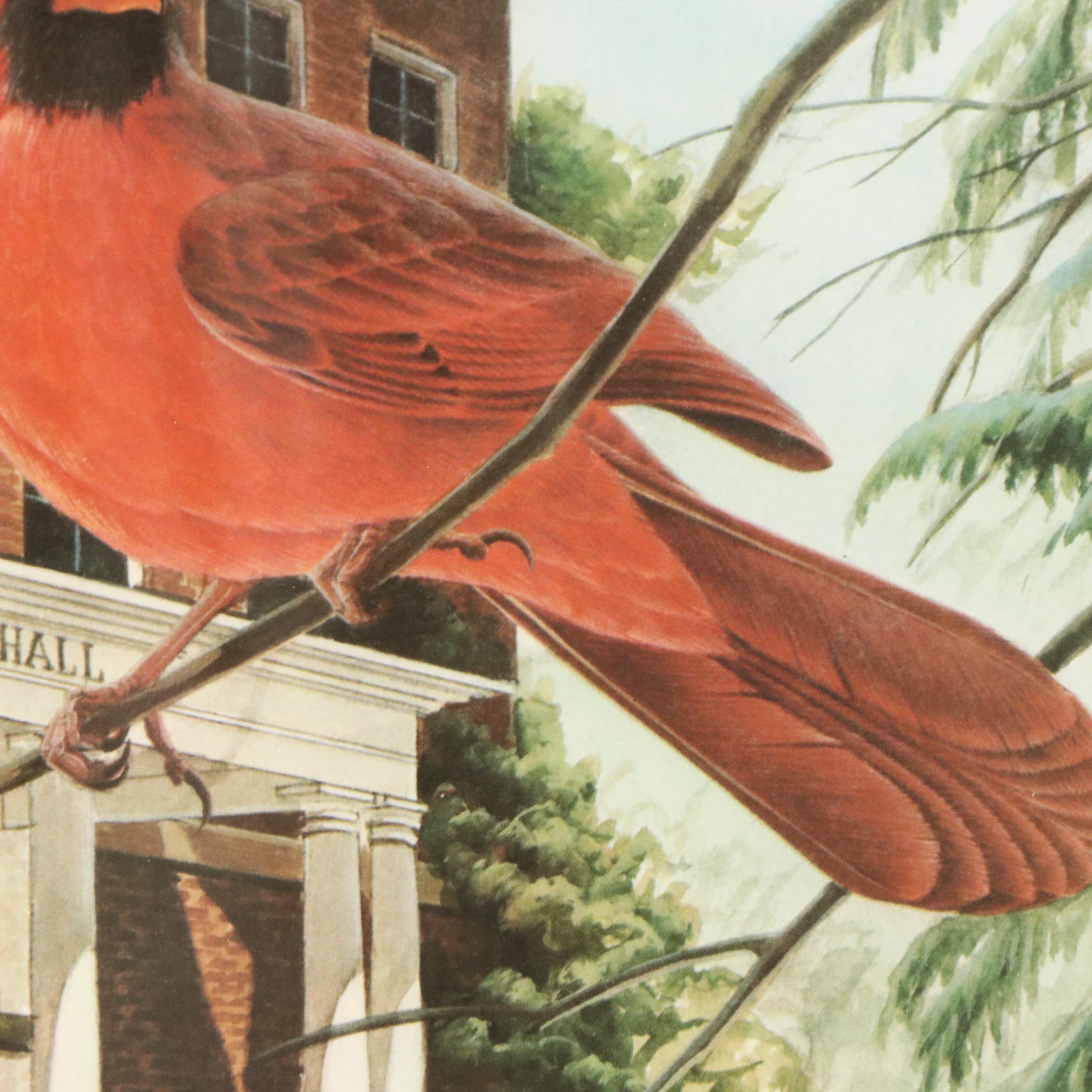 John A. Ruthven Offset Lithograph "Cardinals," Late 20th Century