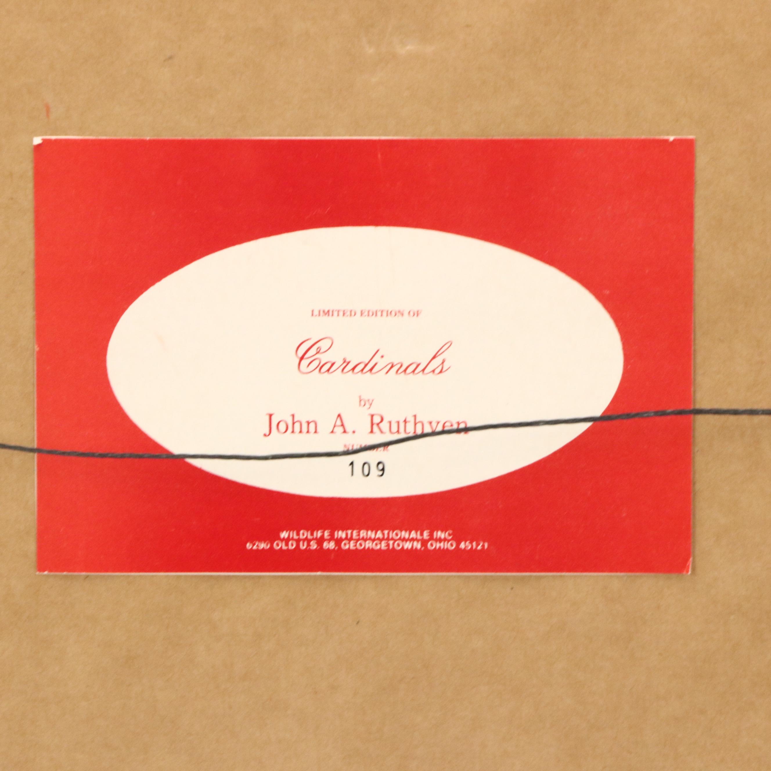 John A. Ruthven Offset Lithograph "Cardinals," Late 20th Century